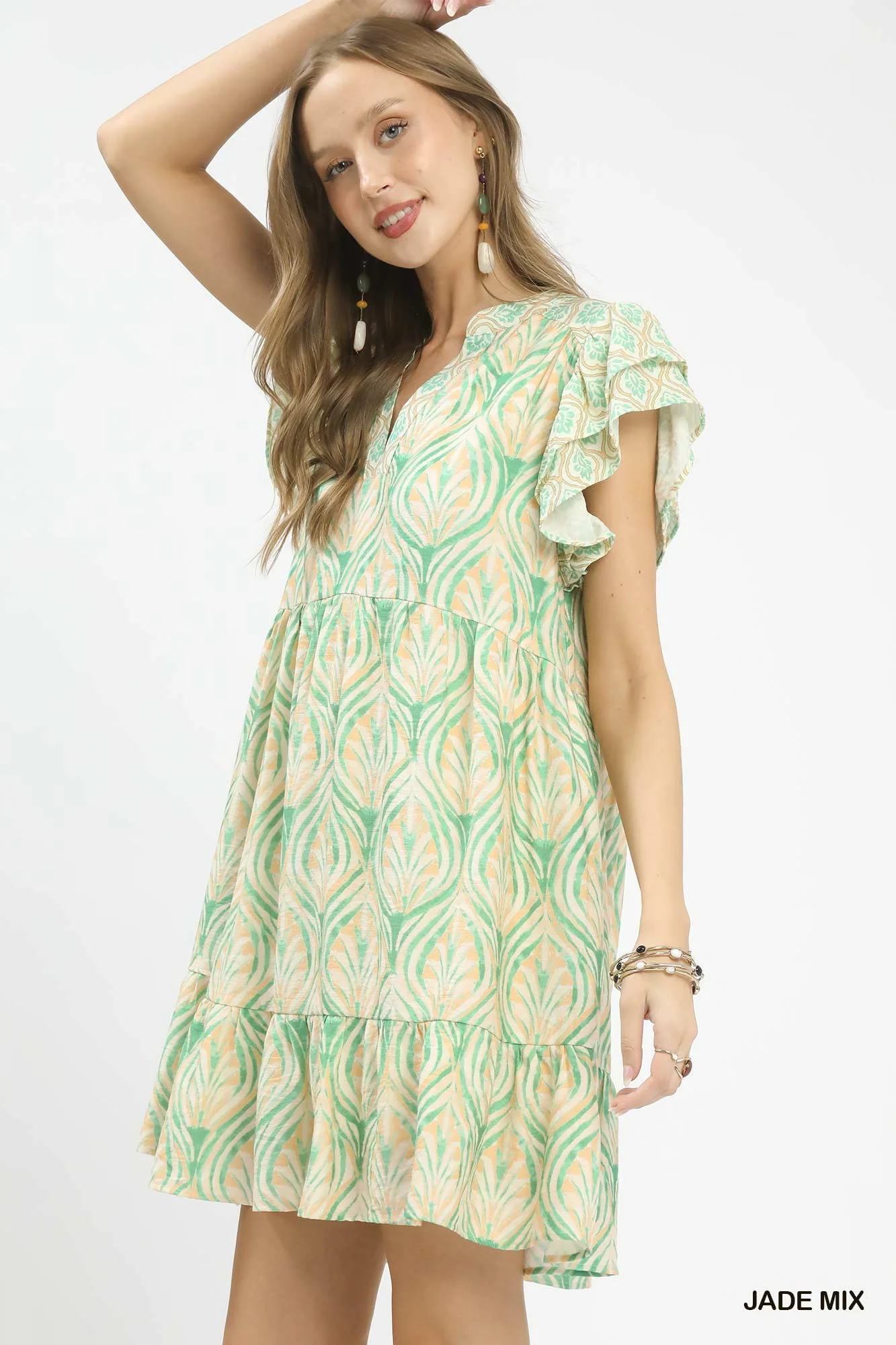 Umgee Mix Printed Flutter Sleeve Dress - Image 2