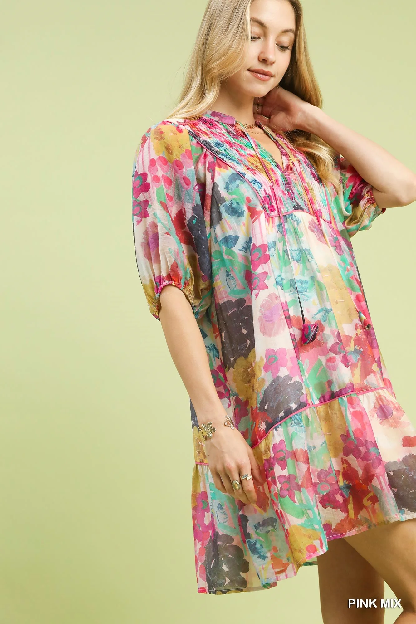 Umgee Mix Watercolor Floral Babydoll Dress - Image 2