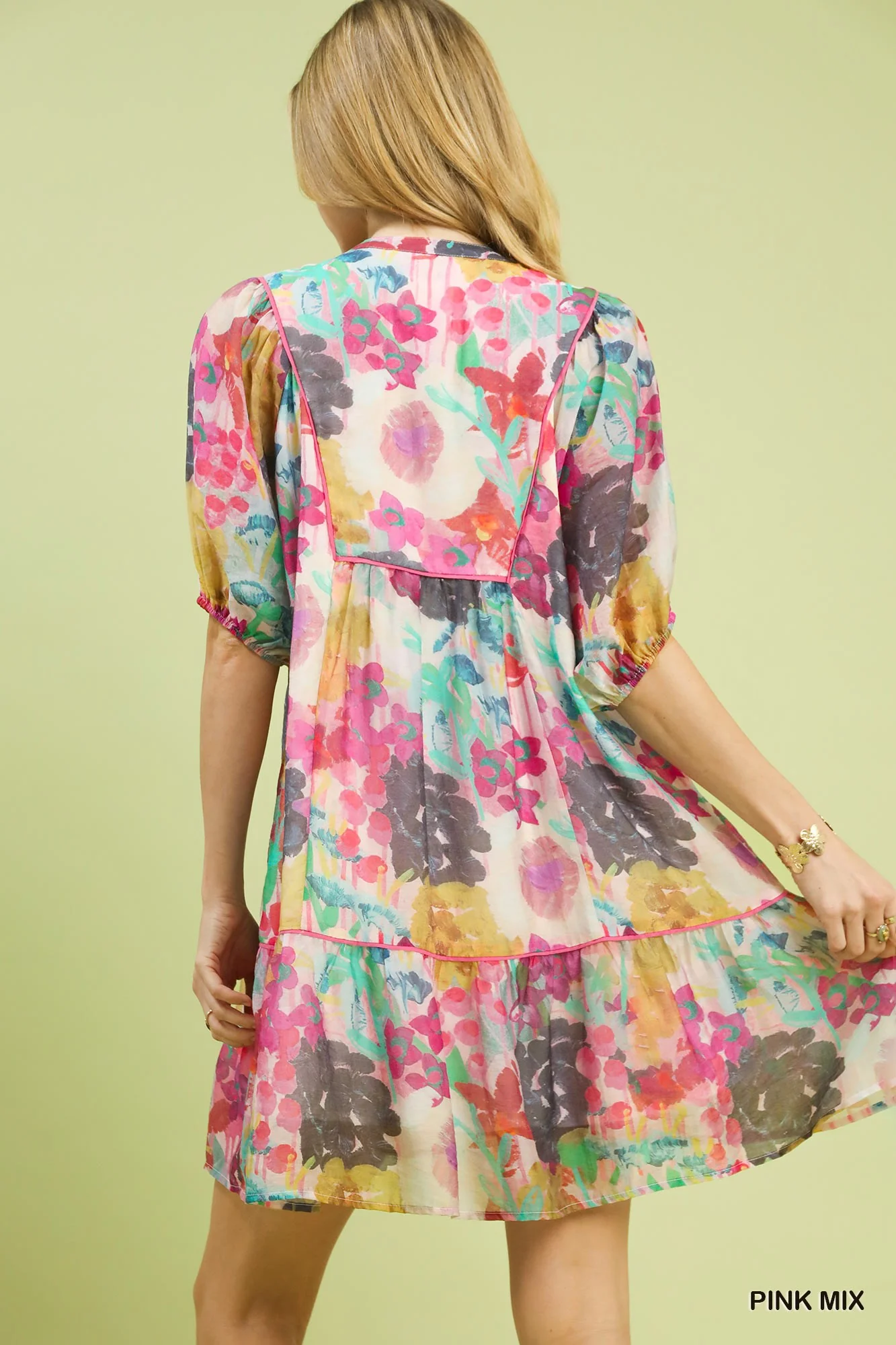 Umgee Mix Watercolor Floral Babydoll Dress - Image 3
