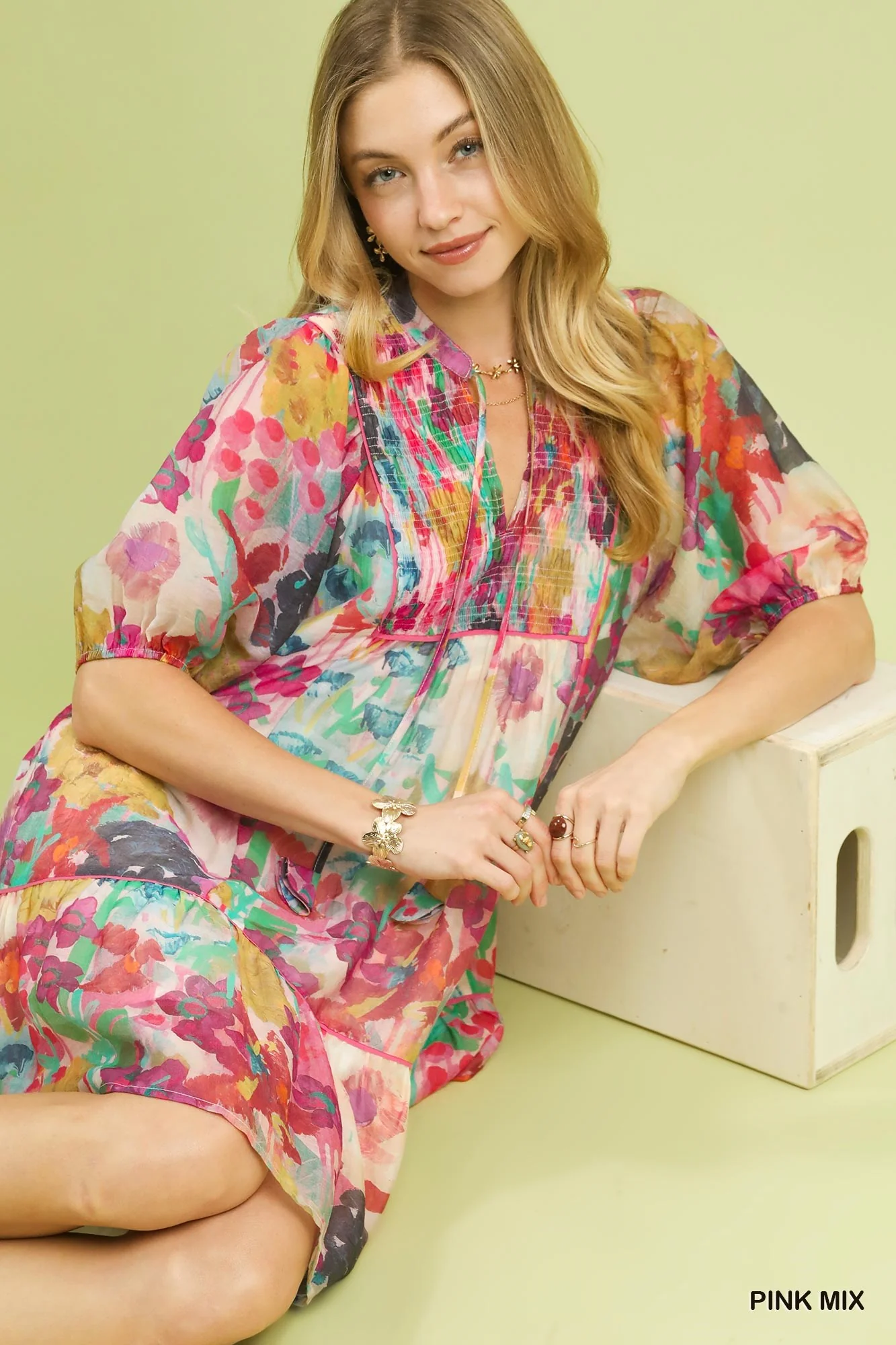 Umgee Mix Watercolor Floral Babydoll Dress - Image 5