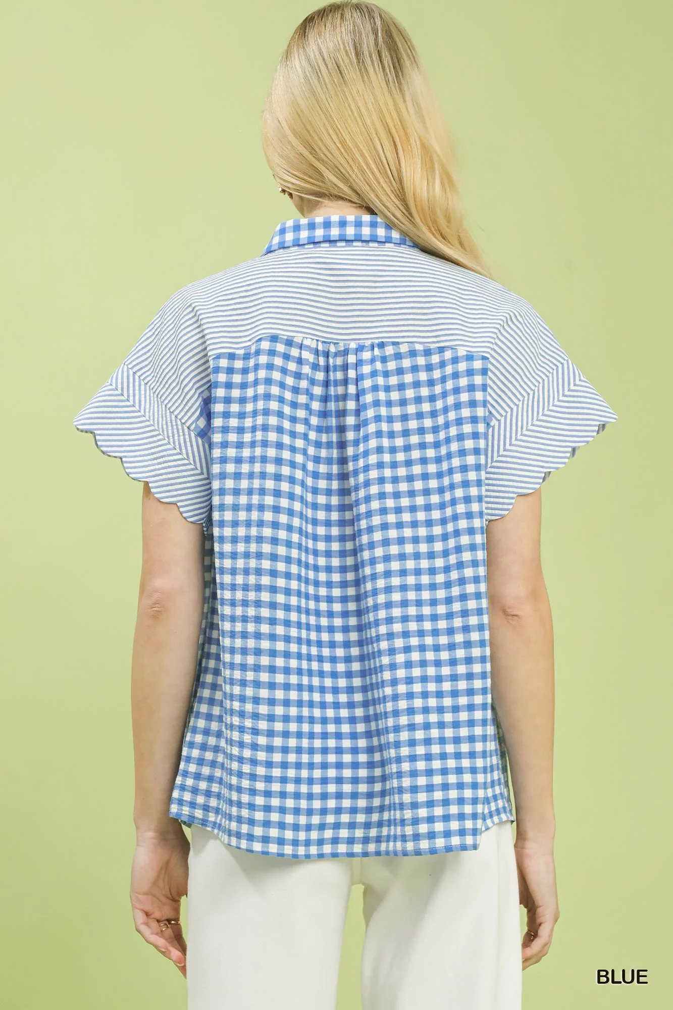 Umgee Mixed Gingham Short Sleeve Shirt - Image 3