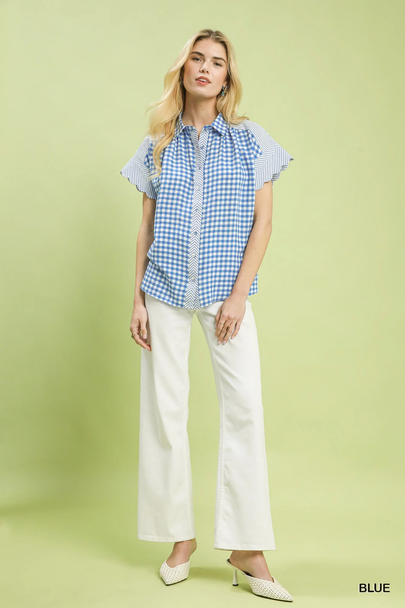 Umgee Mixed Gingham Short Sleeve Shirt - Image 4