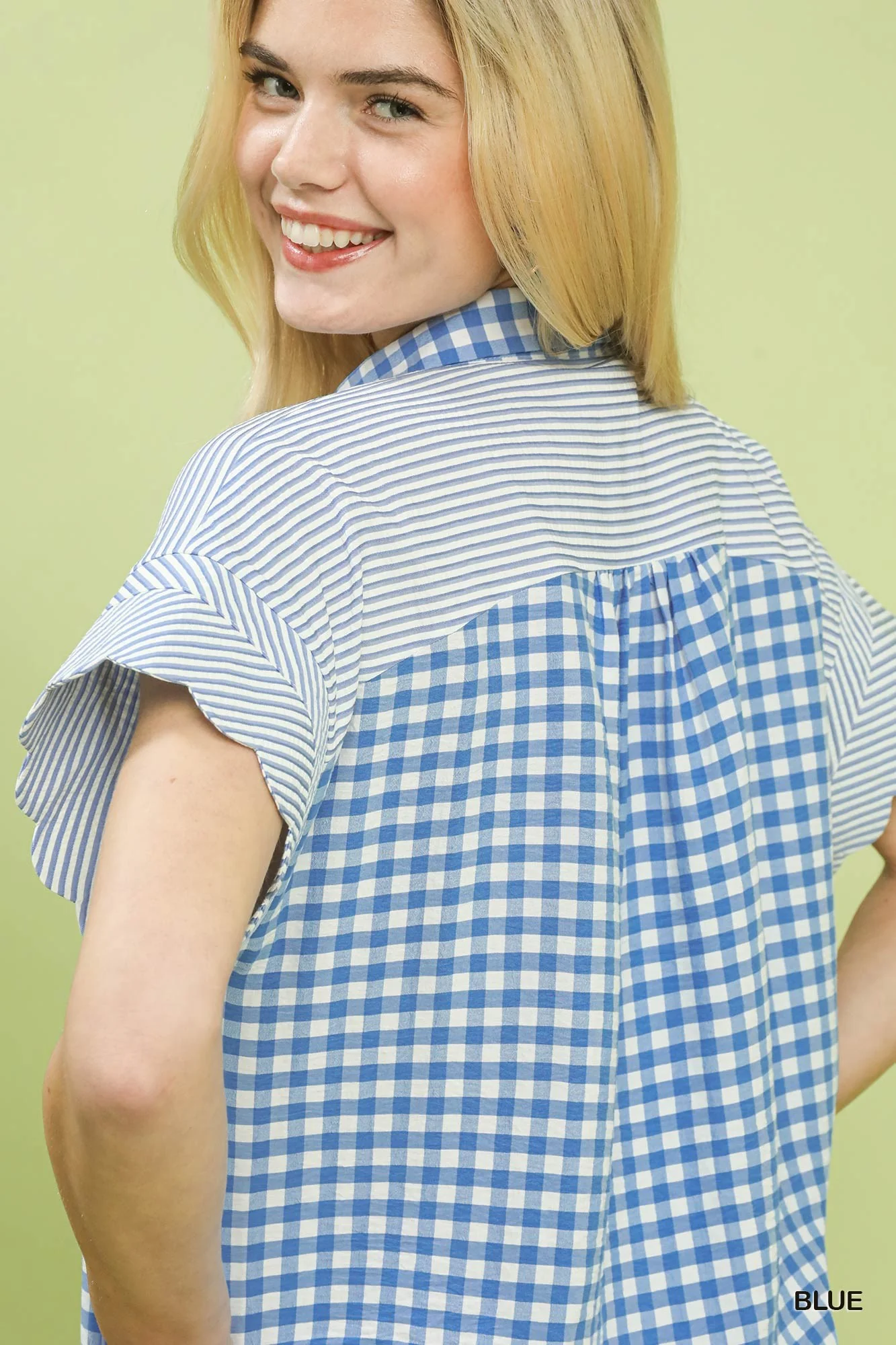 Umgee Mixed Gingham Short Sleeve Shirt - Image 5