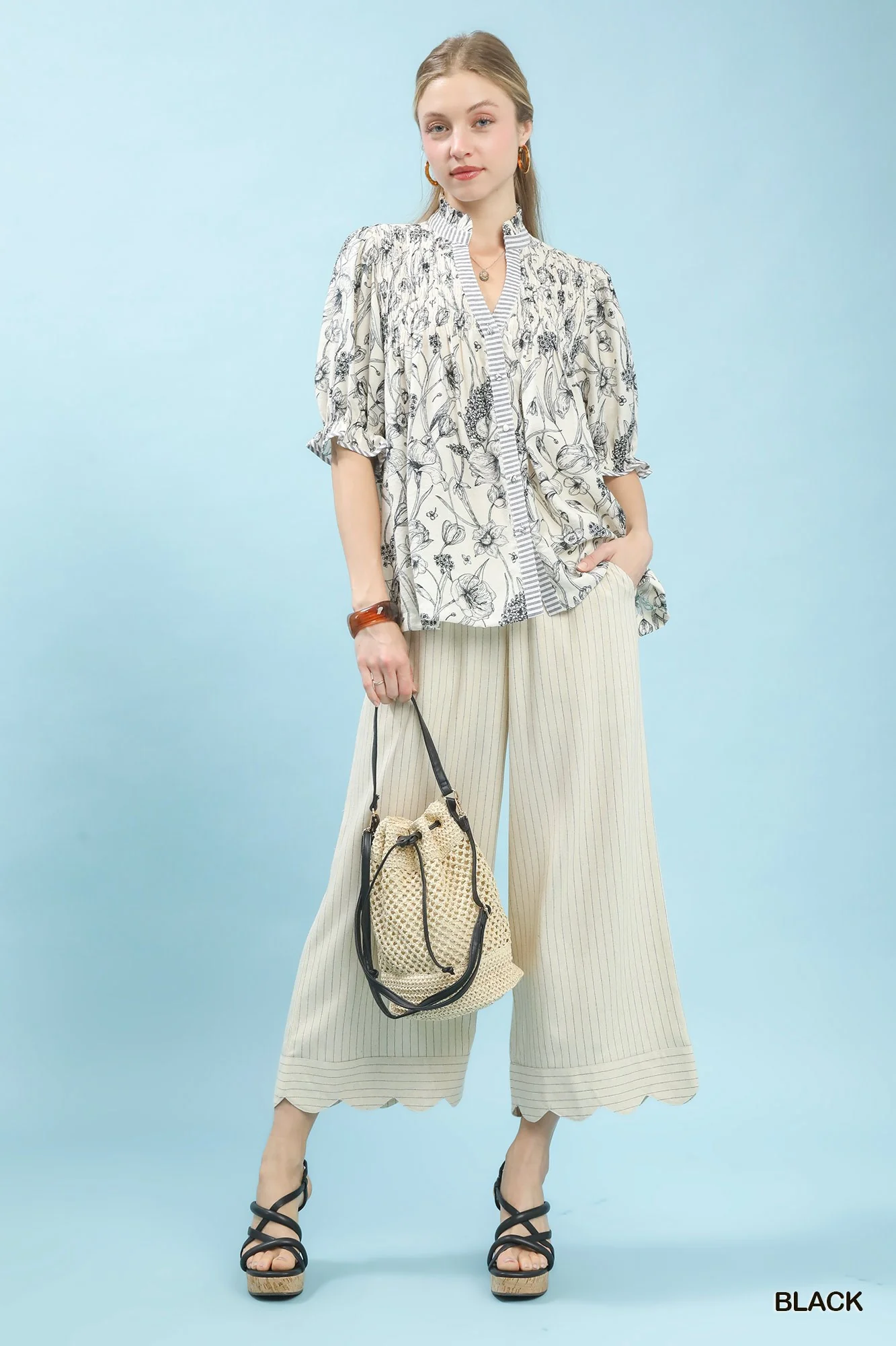 Umgee Mixed Print Button Front Top - Image 5