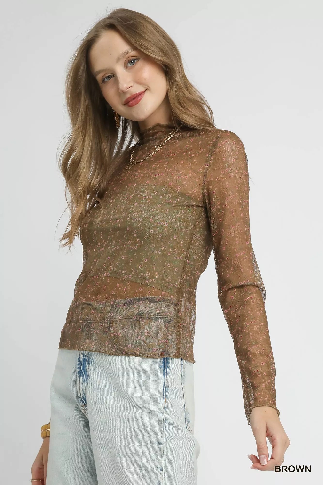 Umgee Nylon Lace Mesh Long Sleeve Top - Image 2
