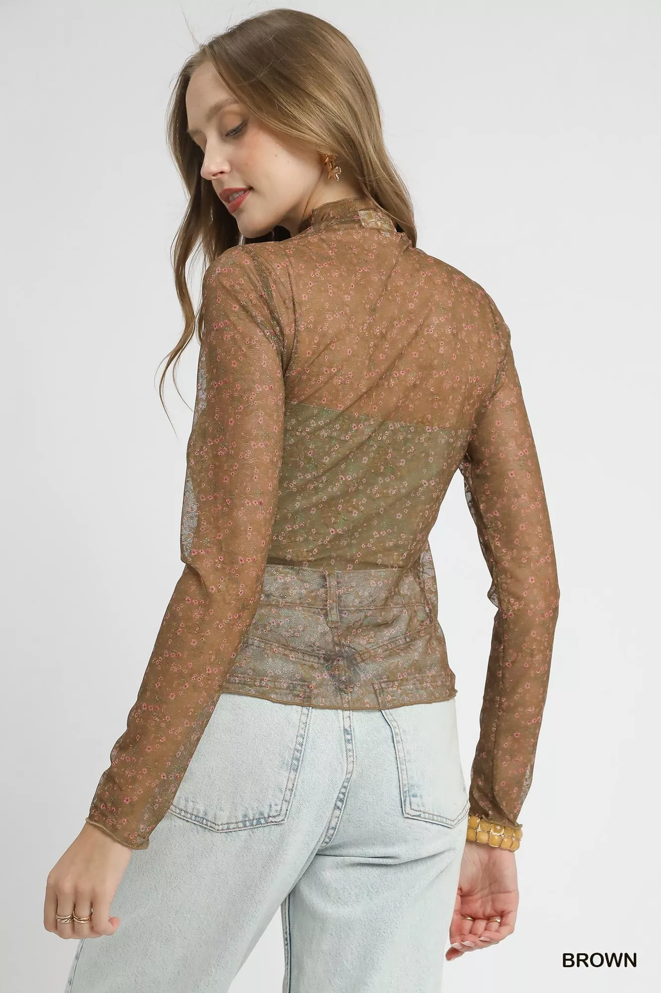 Umgee Nylon Lace Mesh Long Sleeve Top - Image 3