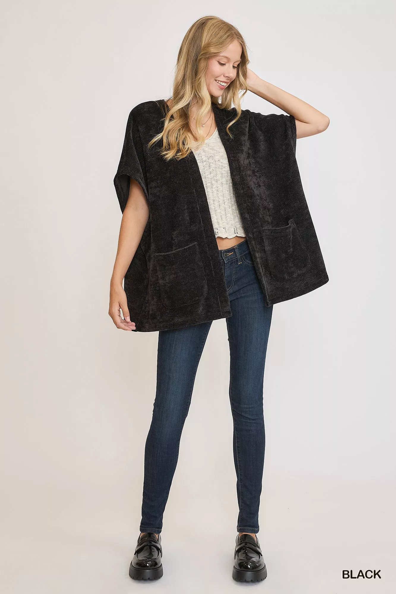 Umgee Open Front Knit Cardigan with Front Pockets - Image 3