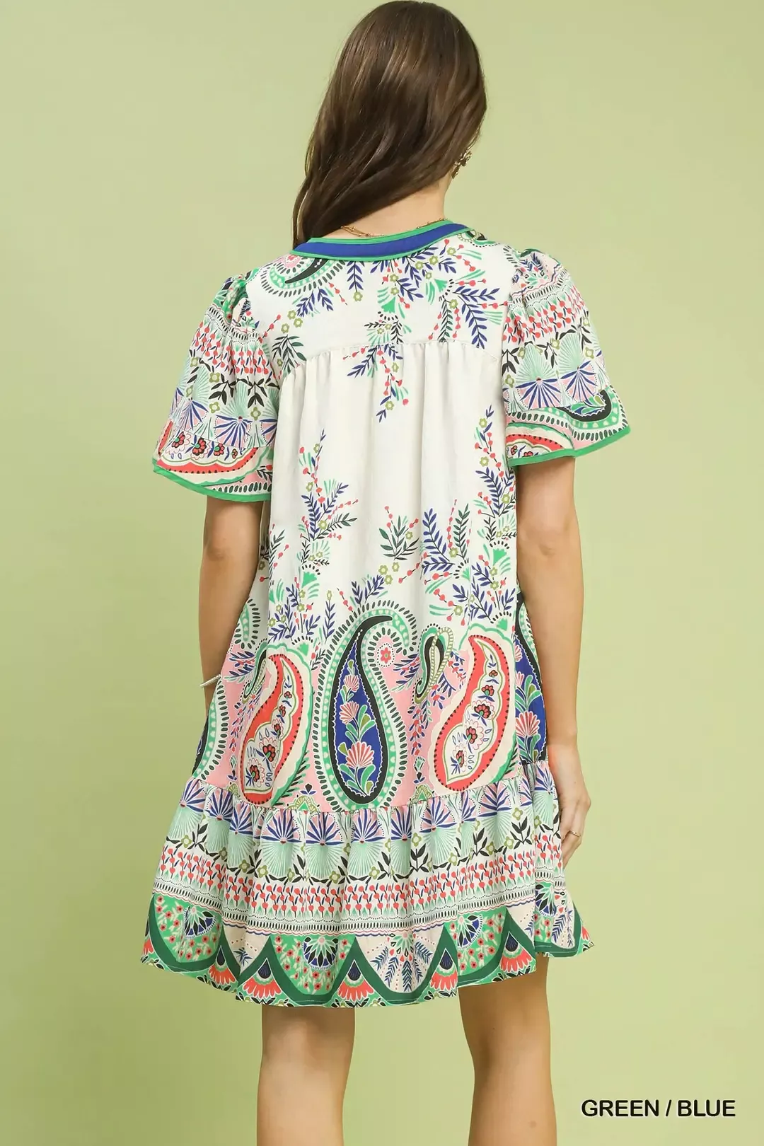 Umgee Paisley Flutter Sleeve Mini Dress - Image 3