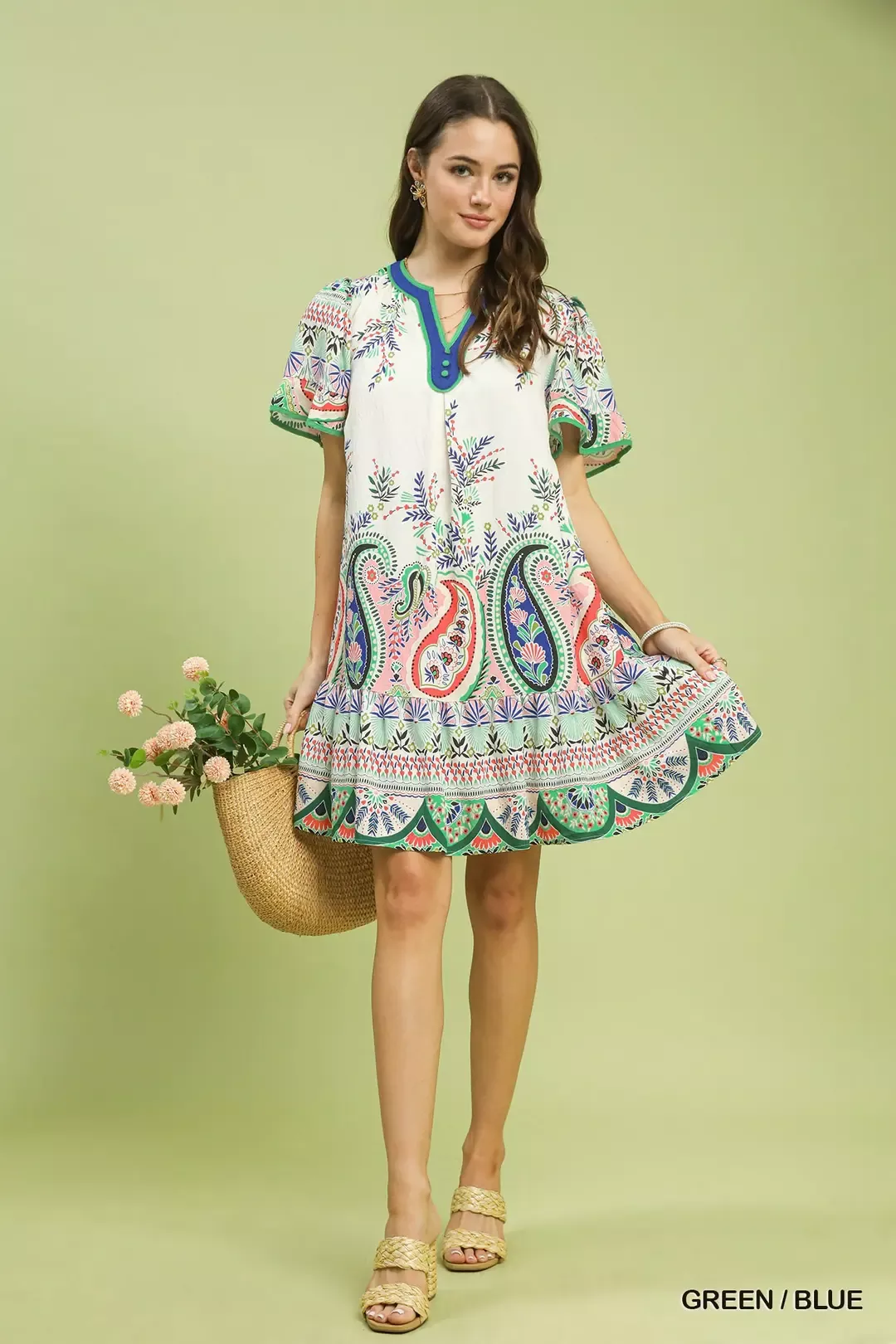 Umgee Paisley Flutter Sleeve Mini Dress - Image 5