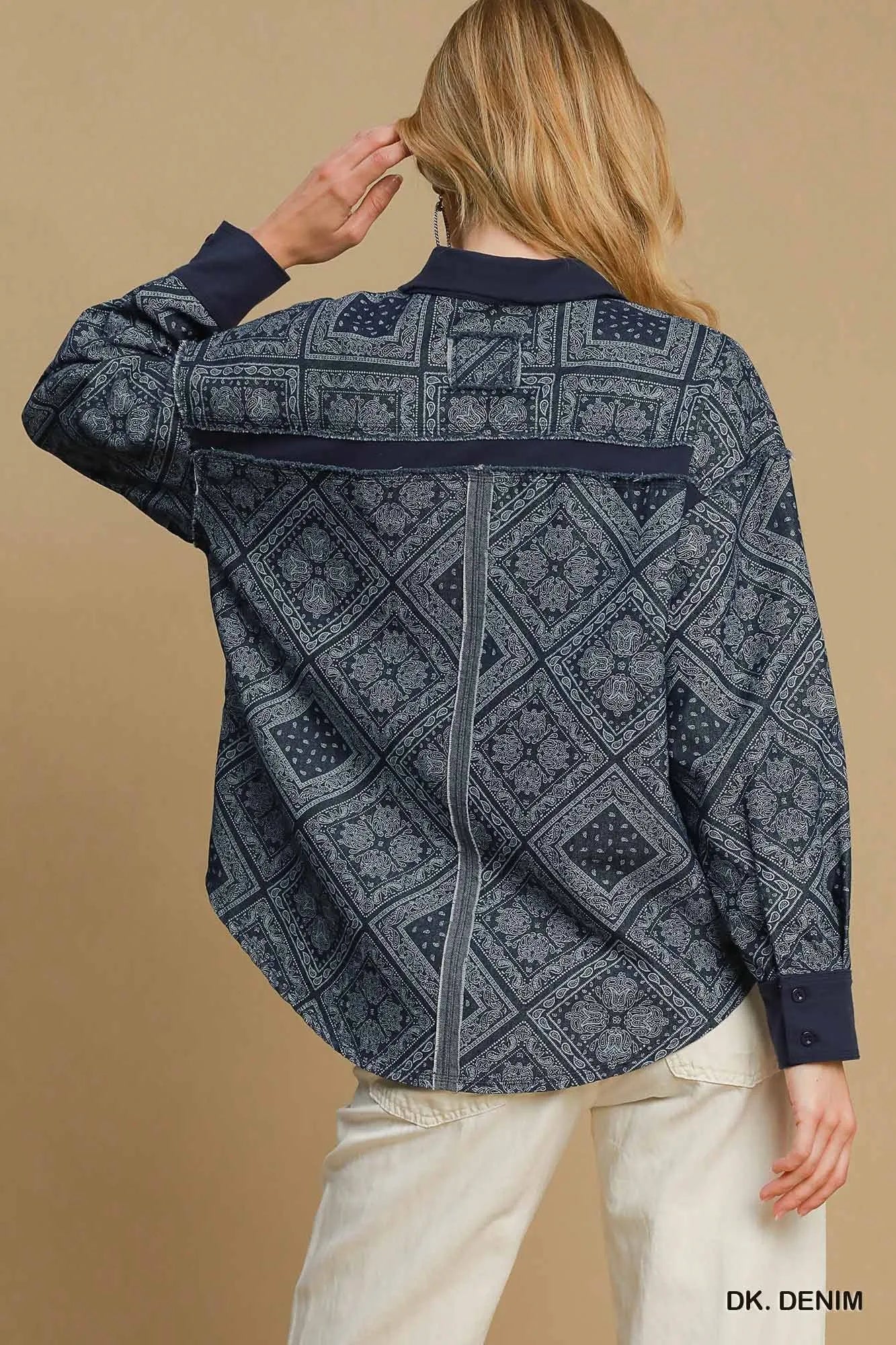 Umgee Paisley Print Denim Shirt Jacket - Image 4