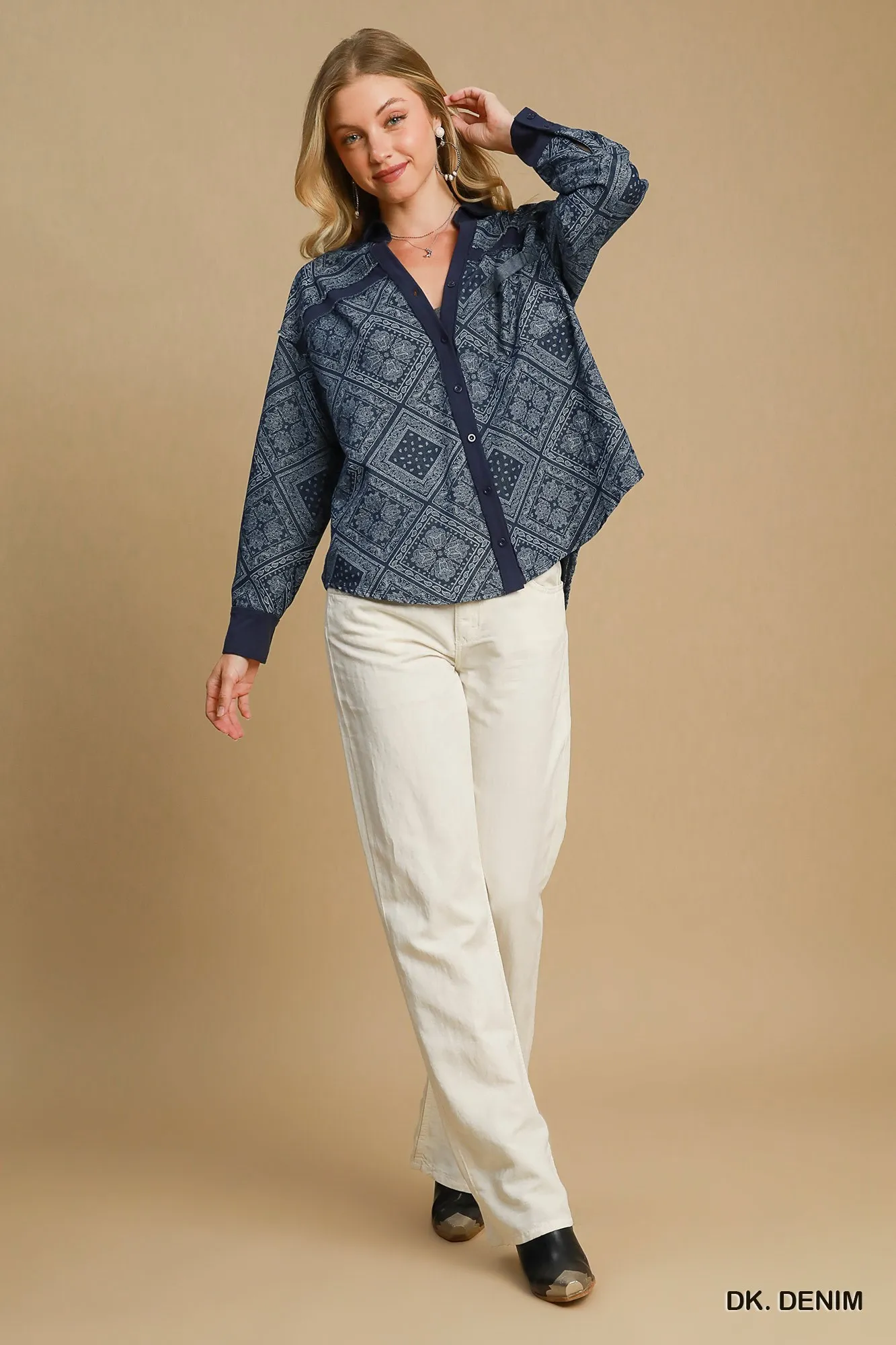 Umgee Paisley Print Denim Shirt Jacket - Image 6