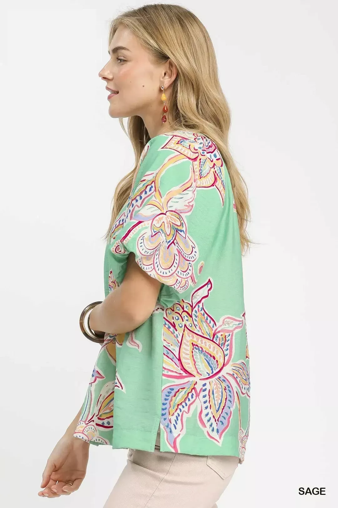 Umgee Paisley Print Puff Sleeve Top - Image 3