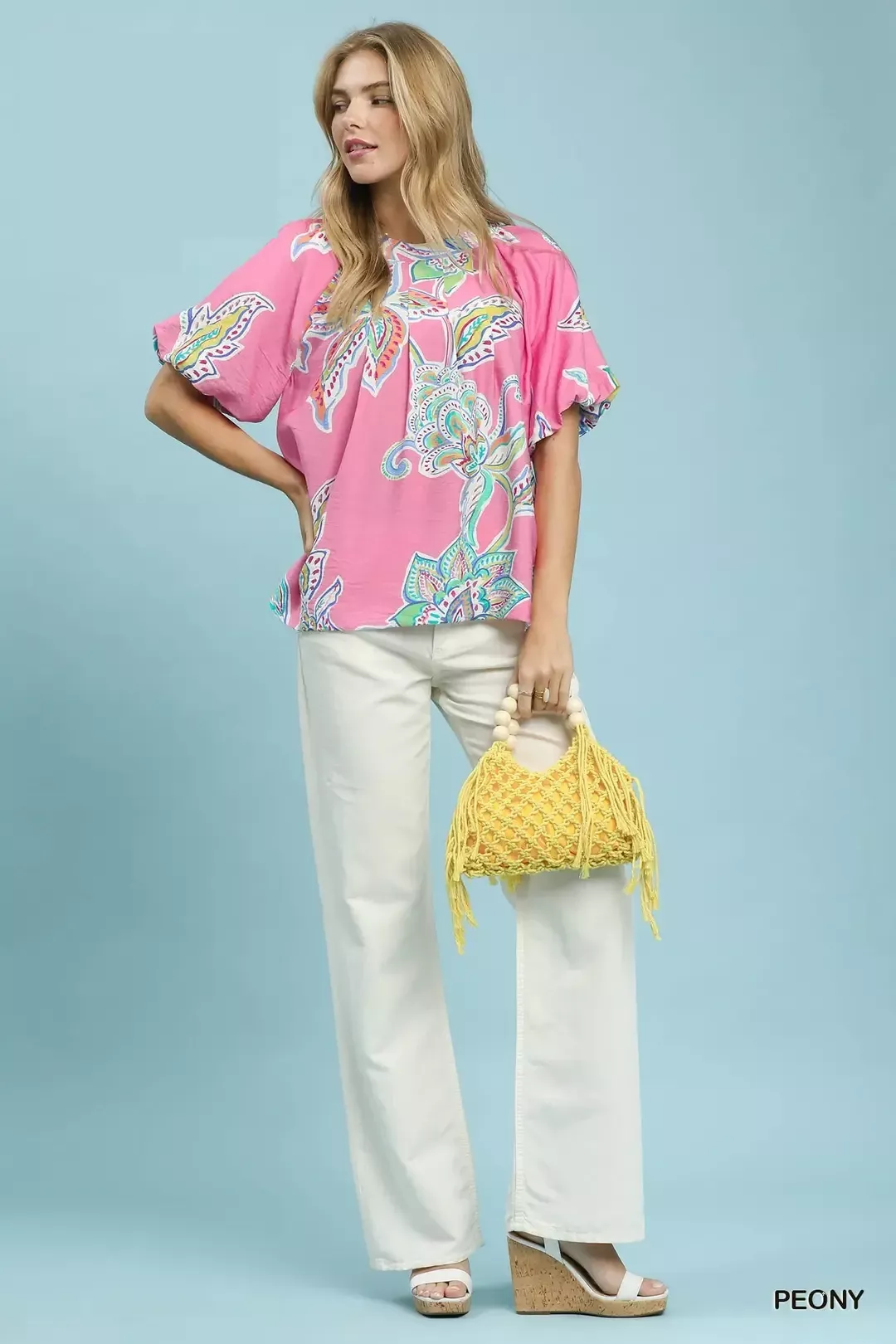 Umgee Paisley Print Puff Sleeve Top - Image 5