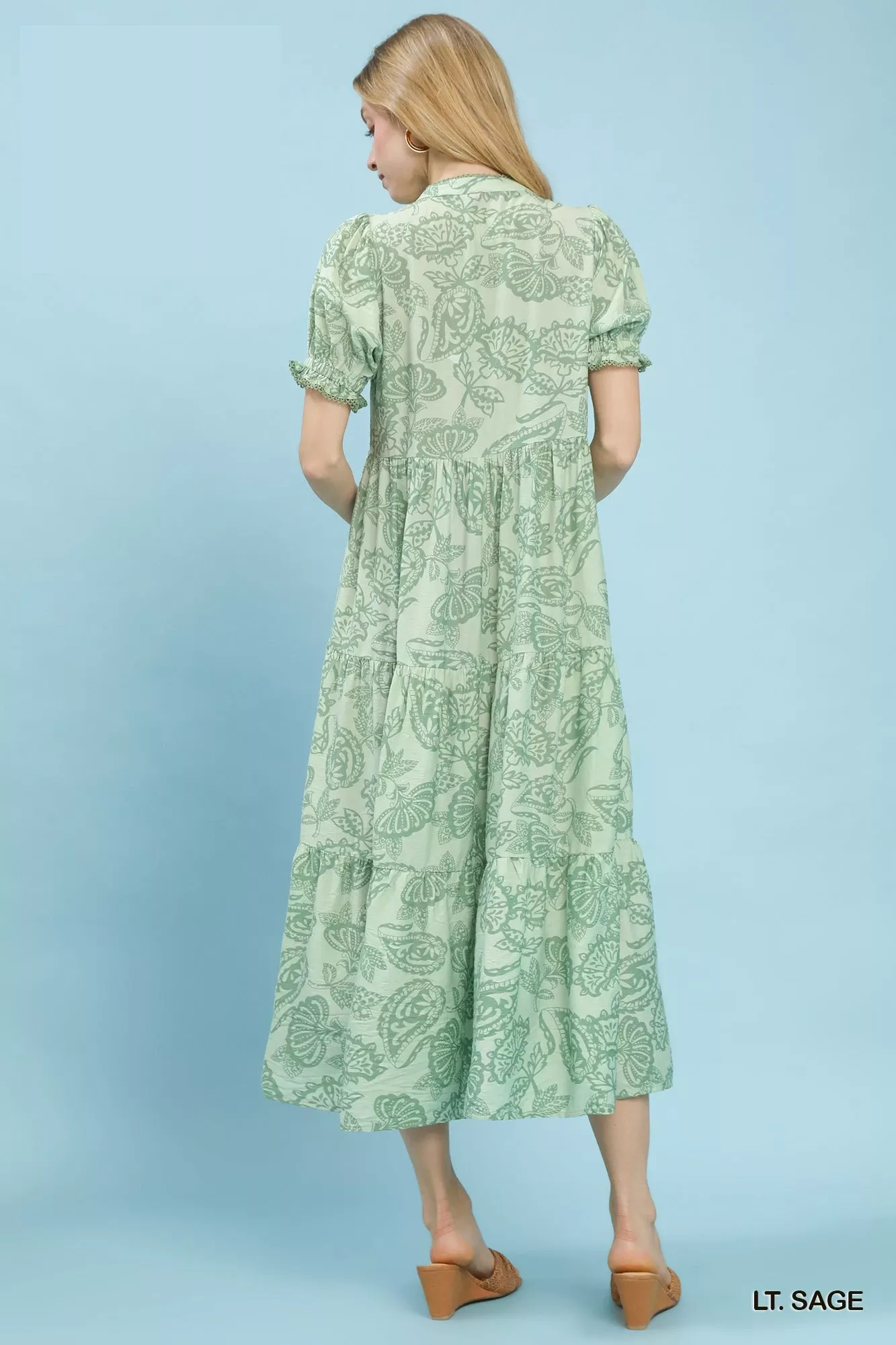 Umgee Paisley Print Tiered Midi Dress - Image 4