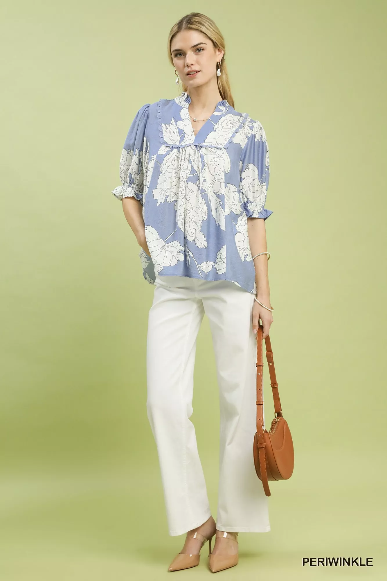 Umgee Peony Illustration Print Top with Scalloped Trim - Image 5