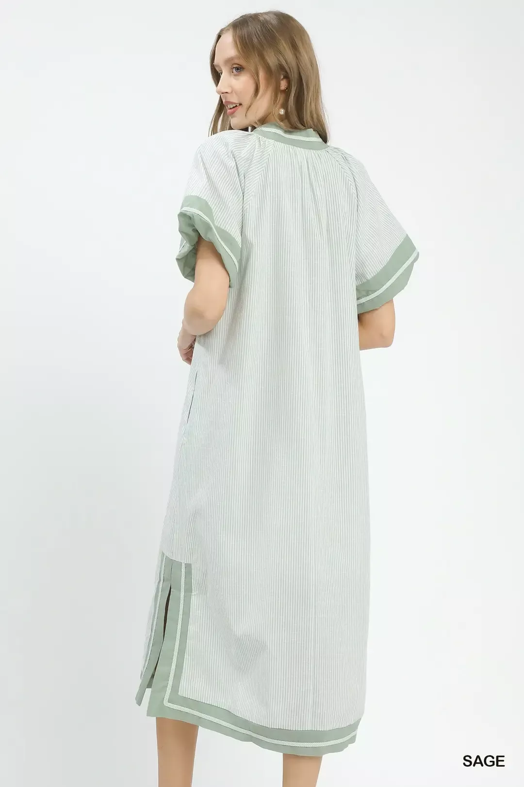 Umgee Pinstripe Contrast Trim Midi Dress - Image 3