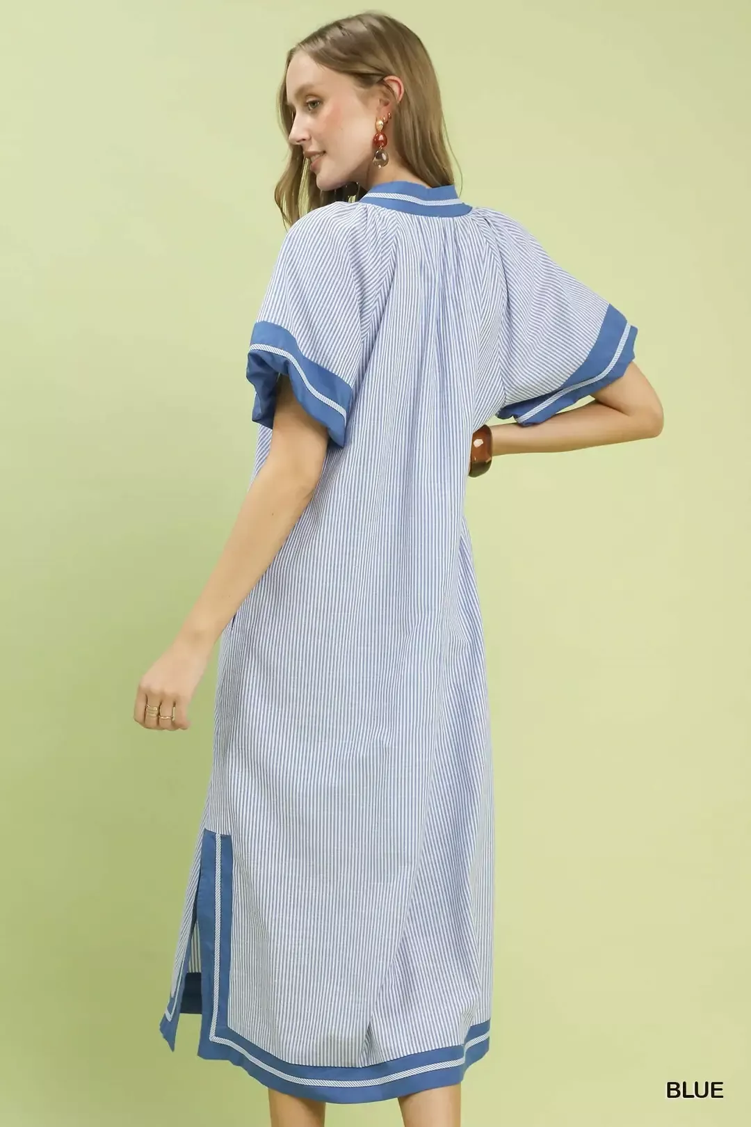 Umgee Pinstripe Contrast Trim Midi Dress - Image 3
