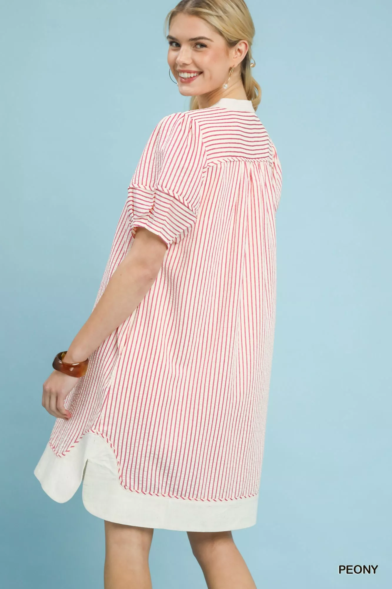 Umgee Pinstripe Shift Dress with Contrast Trim - Image 4