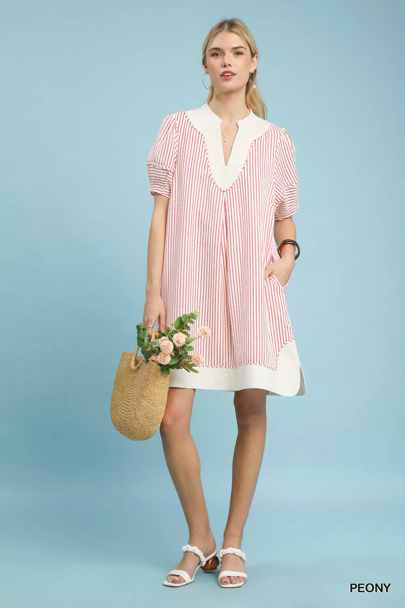 Umgee Pinstripe Shift Dress with Contrast Trim - Image 6