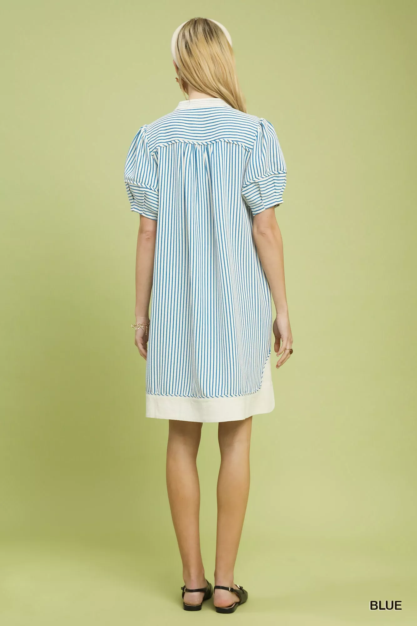 Umgee Pinstripe Shift Dress with Contrast Trim - Image 3