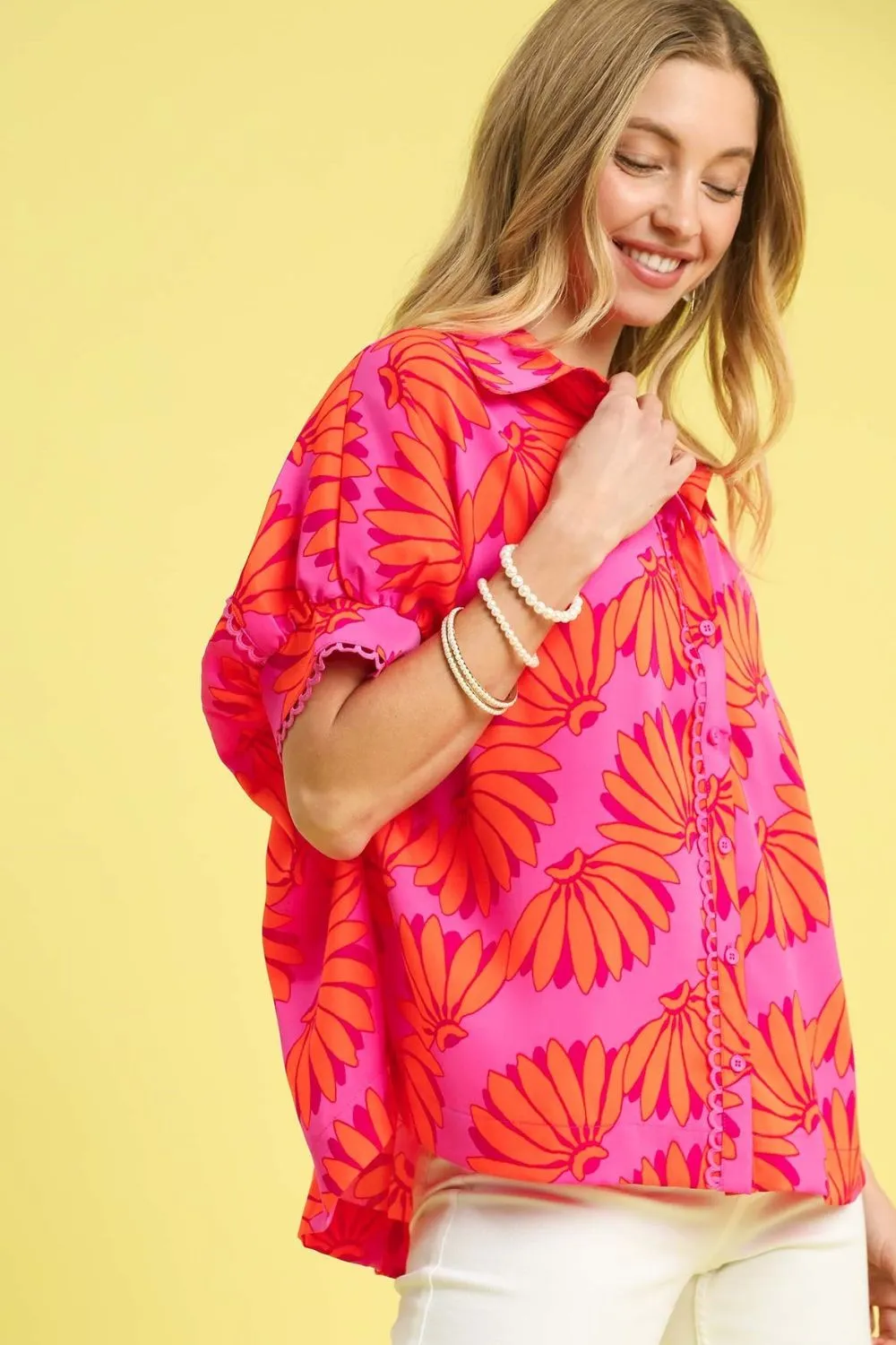 Umgee Printed Button-Up Relaxed Shirt - Image 3