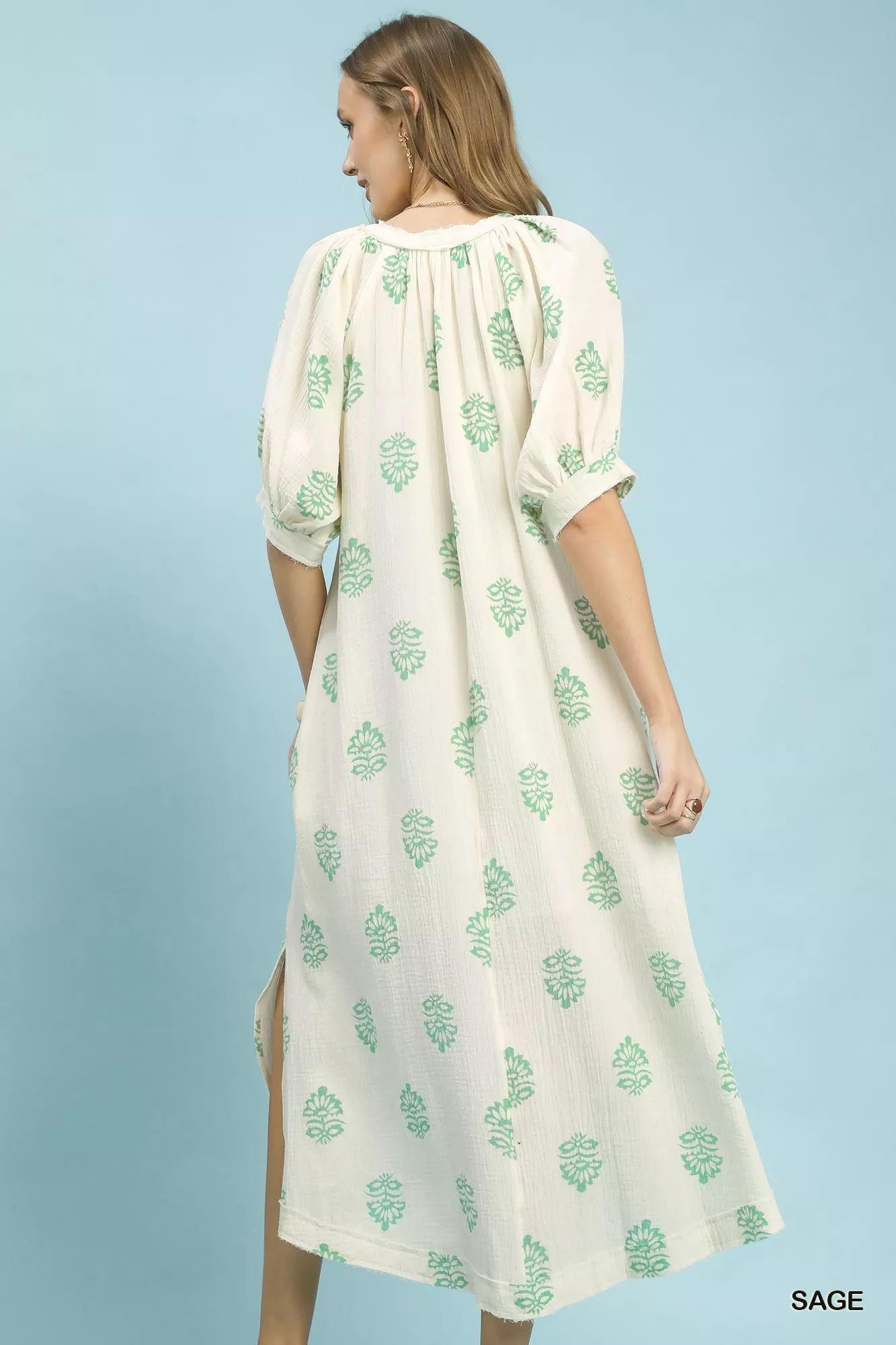 Umgee Printed Cotton Gauze Midi Dress - Image 3