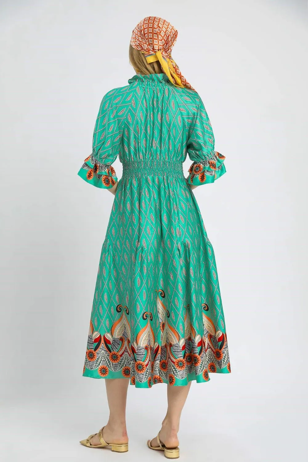 Umgee Printed Smocked Waist Flounce Sleeve Midi Dress - Image 3