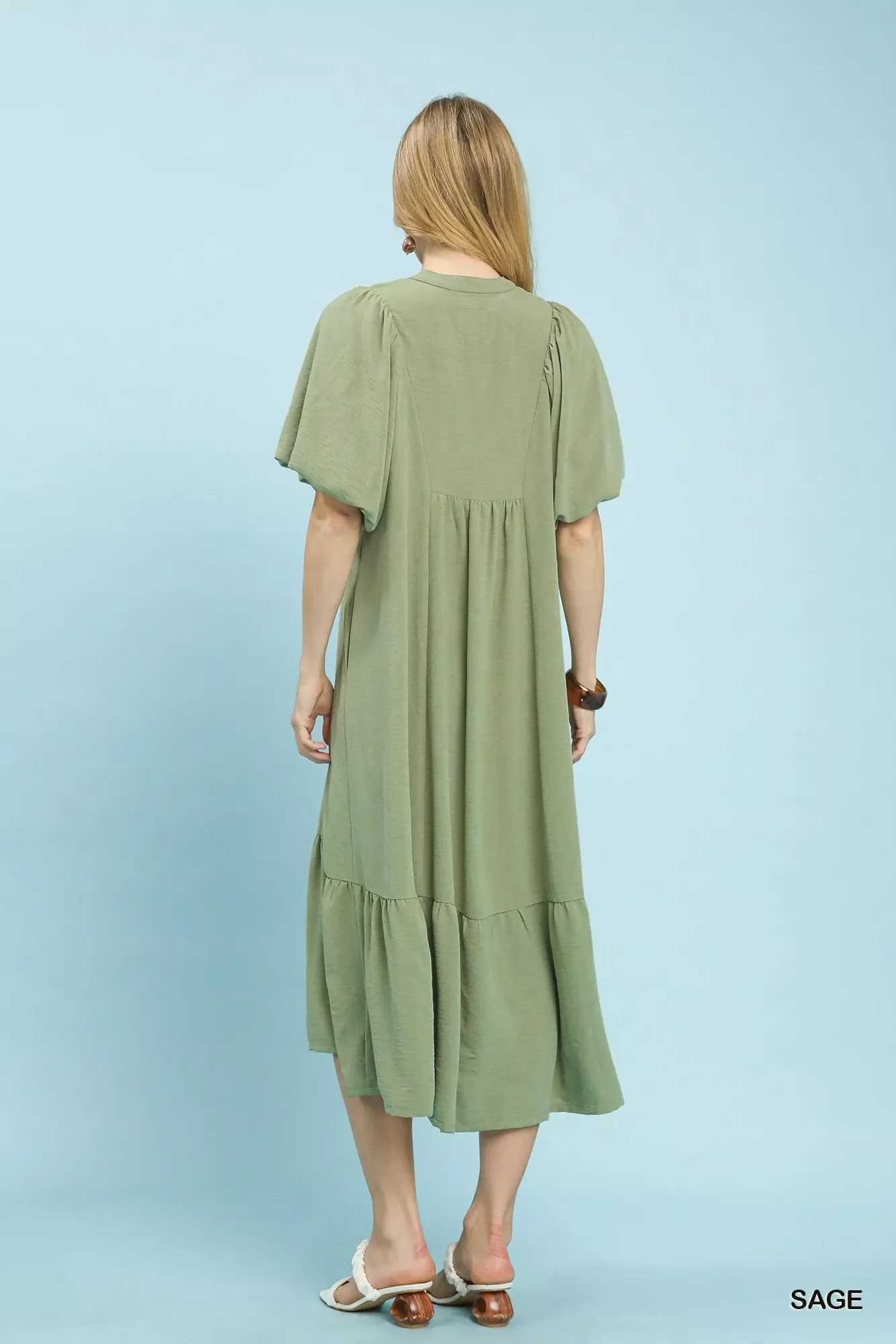 Umgee Puff Sleeve Midi Dress with Lace Detail - Image 4