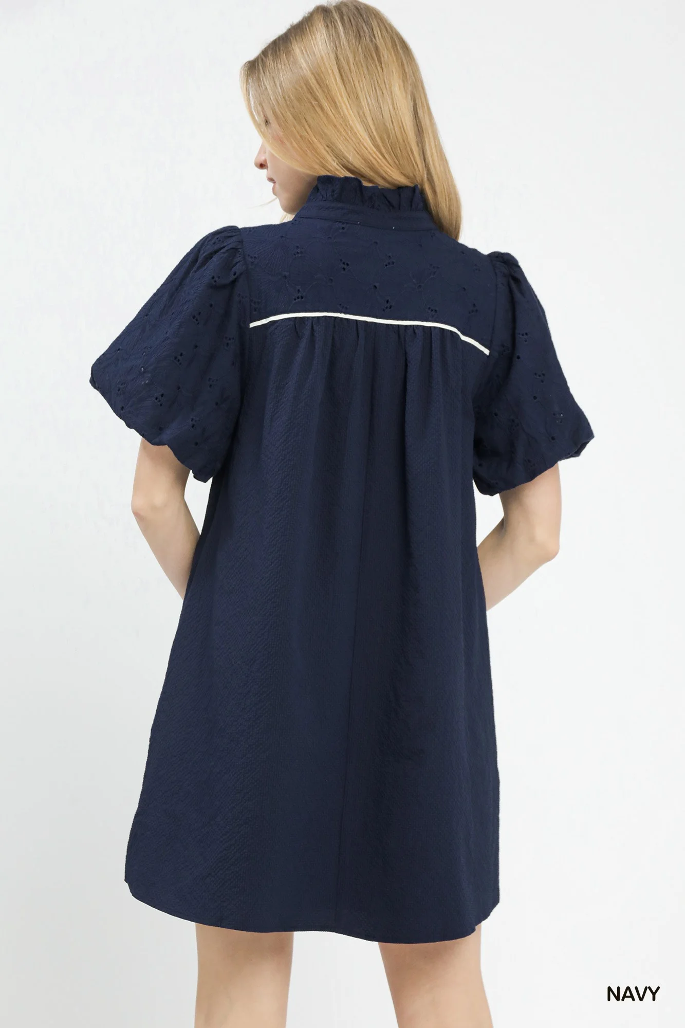 Umgee Puff Sleeve Textured Babydoll Dress - Image 3