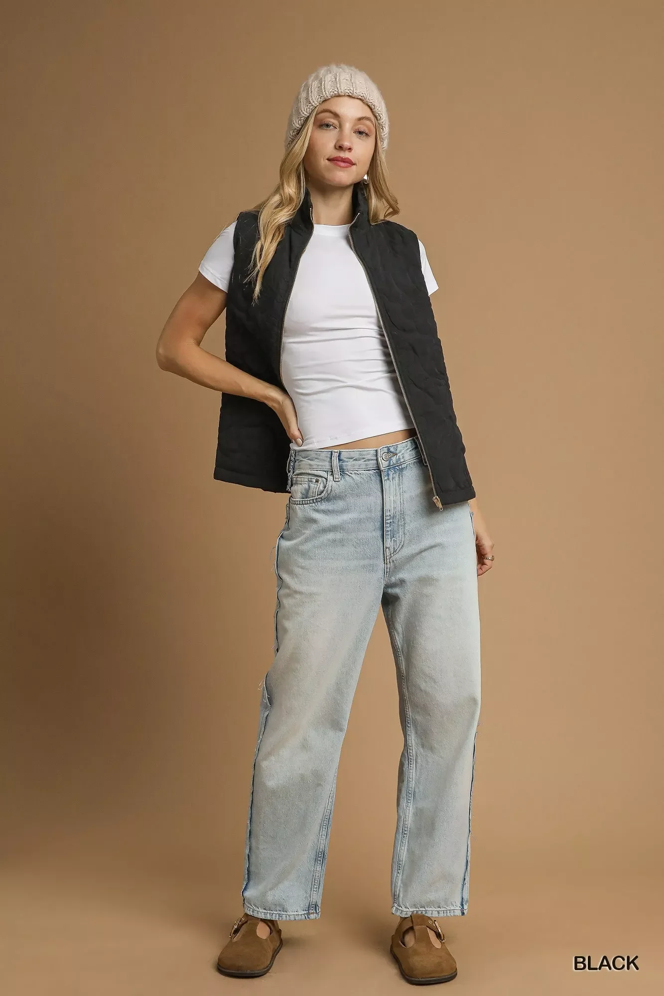 Umgee Quilted Floral Zip Up Vest with Pockets - Image 4