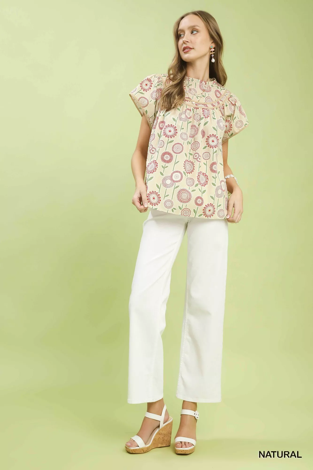 Umgee Retro Floral Smocked Babydoll Blouse - Image 4