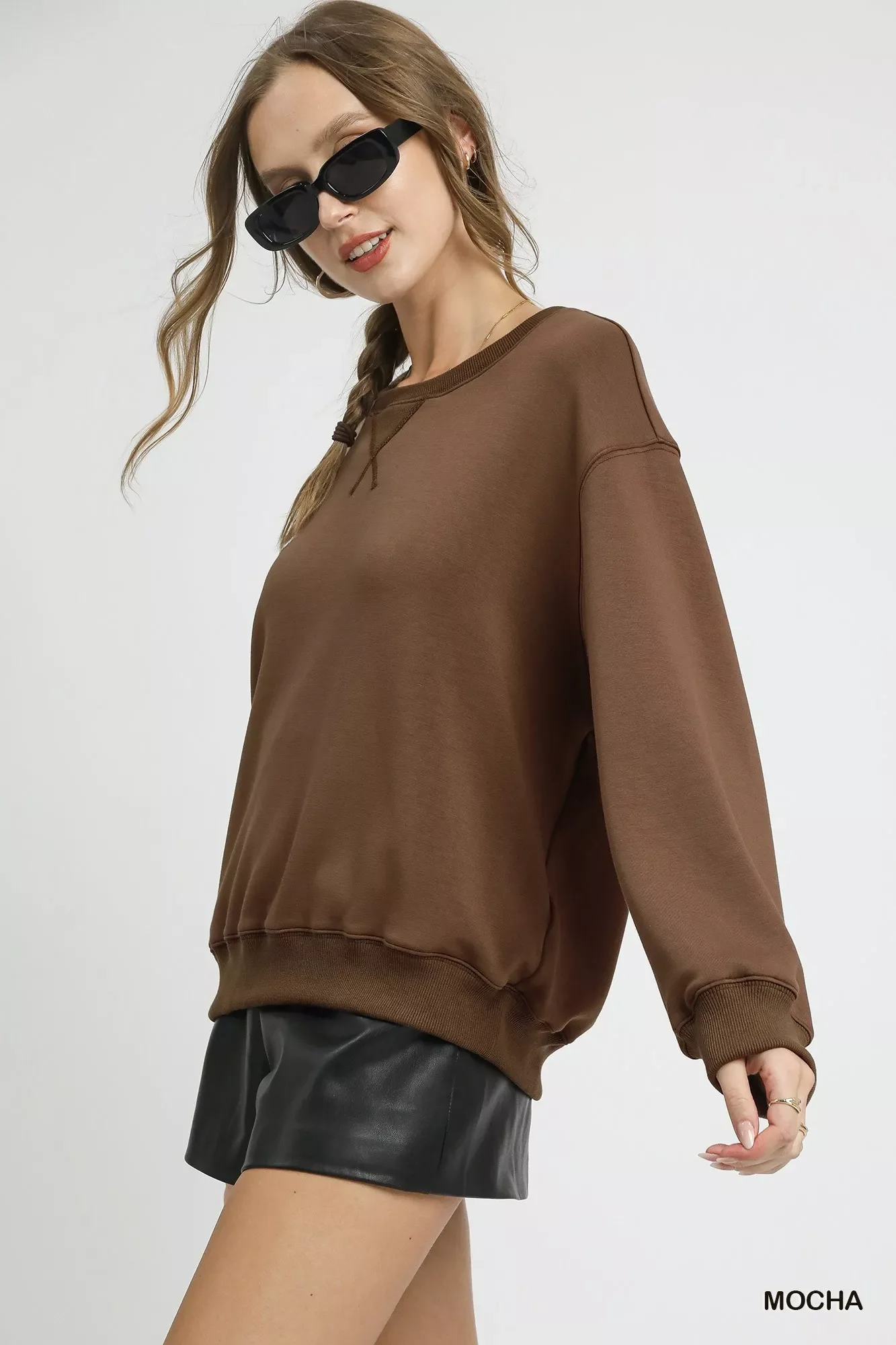 Umgee Round Neck Long Sleeve Fleece Sweatshirt - Image 4