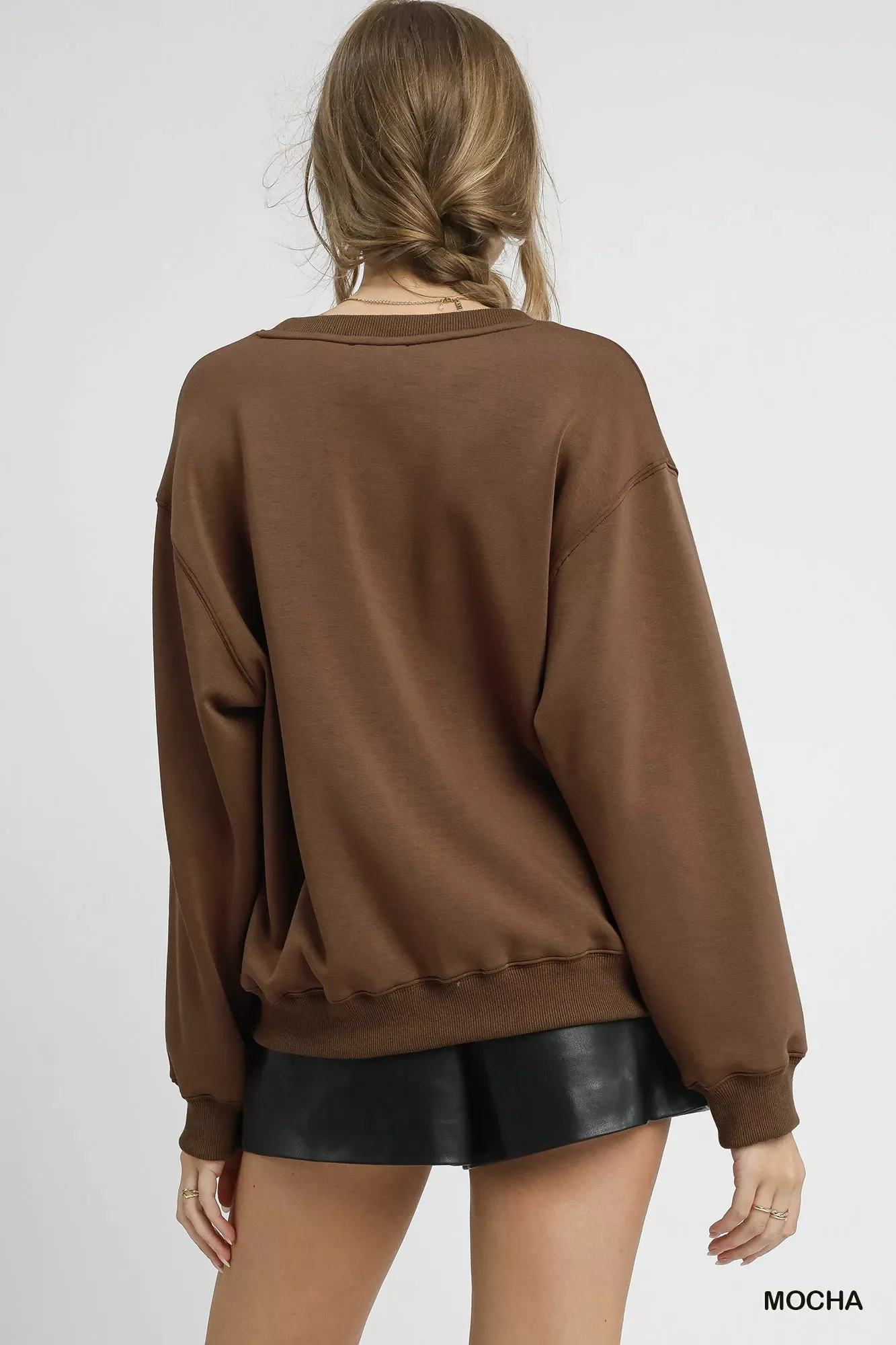 Umgee Round Neck Long Sleeve Fleece Sweatshirt - Image 5