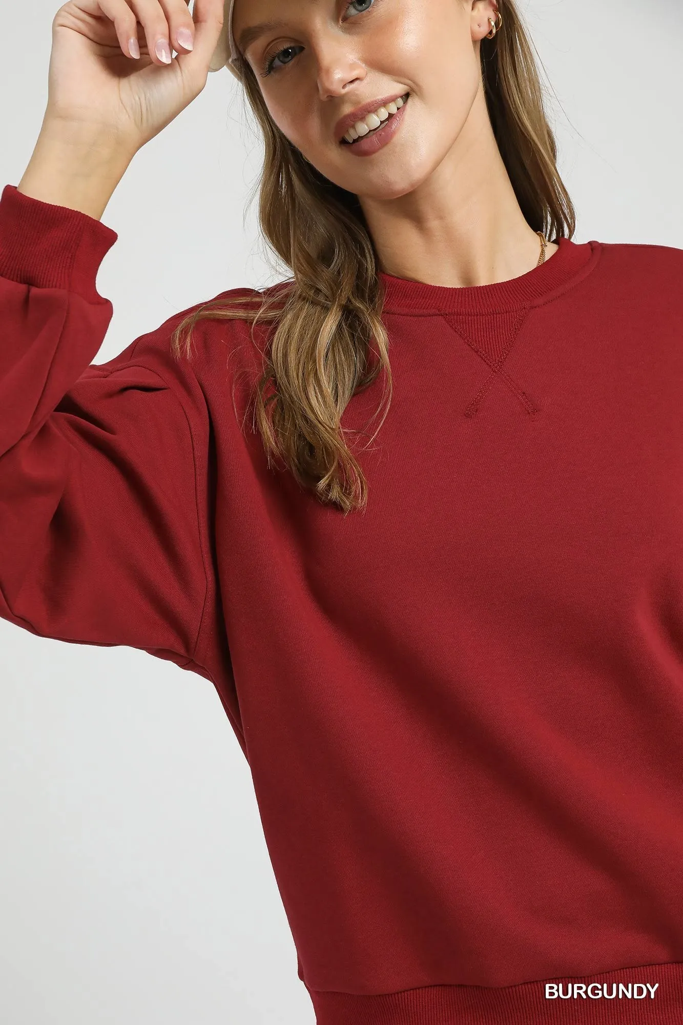 Umgee Round Neck Sweatshirt with Pleated Detail - Image 5