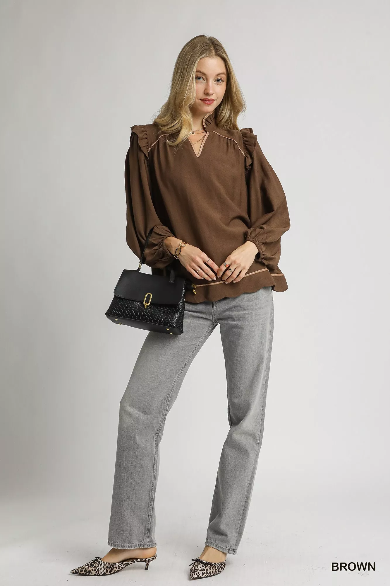 Umgee Ruffle Shoulder Long Sleeve Blouse - Image 4