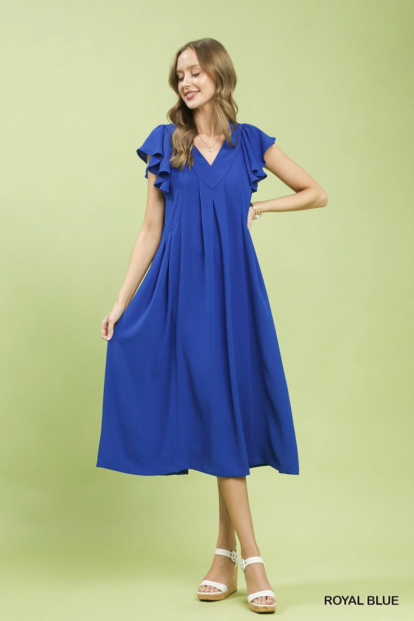 Umgee Ruffle Sleeve V-Neck Midi Dress - Image 4