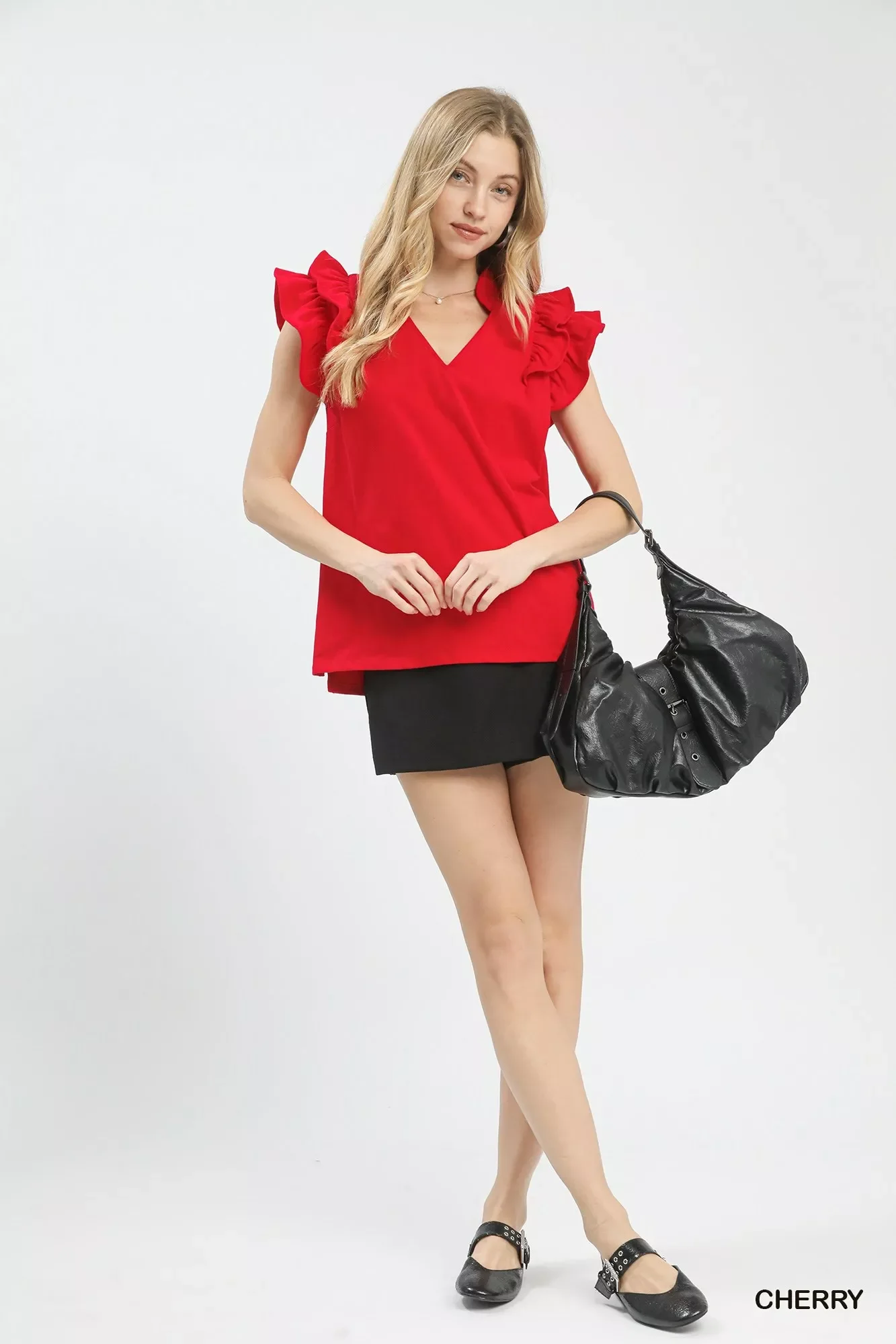 Umgee Ruffle Sleeve V-Neck Top - Image 2