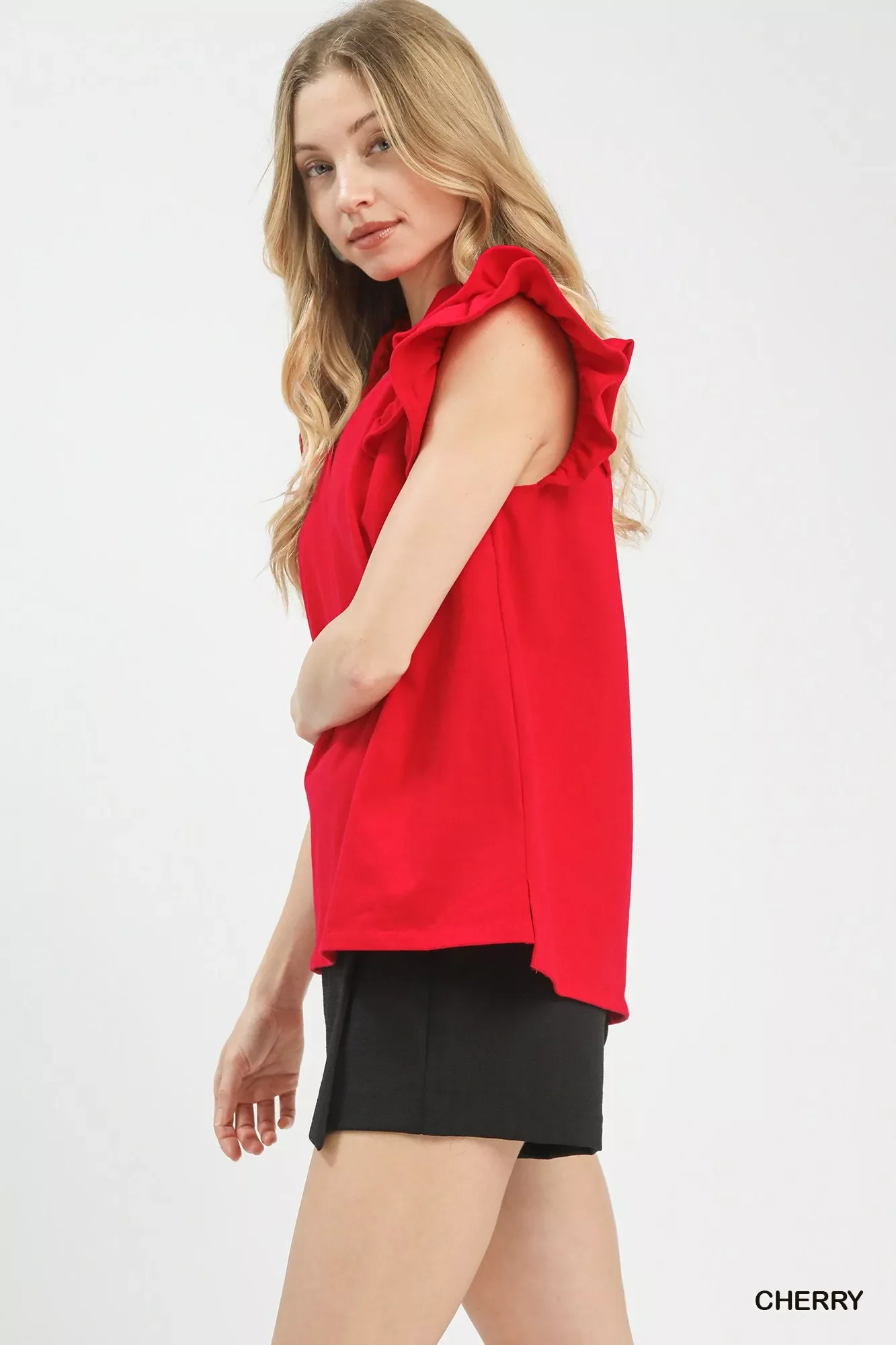 Umgee Ruffle Sleeve V-Neck Top - Image 3