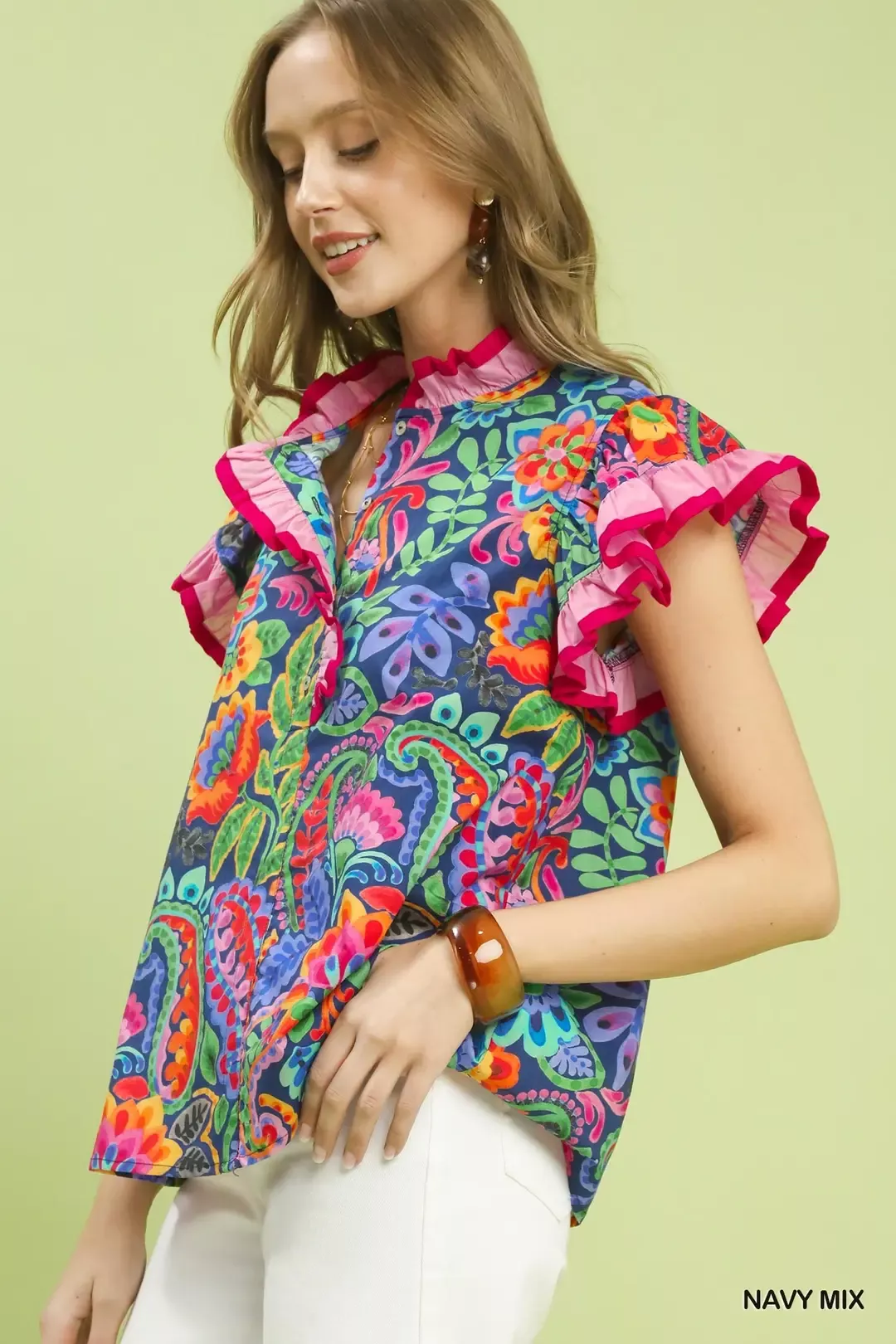 Umgee Ruffle Trim Paisley Floral Top - Image 2