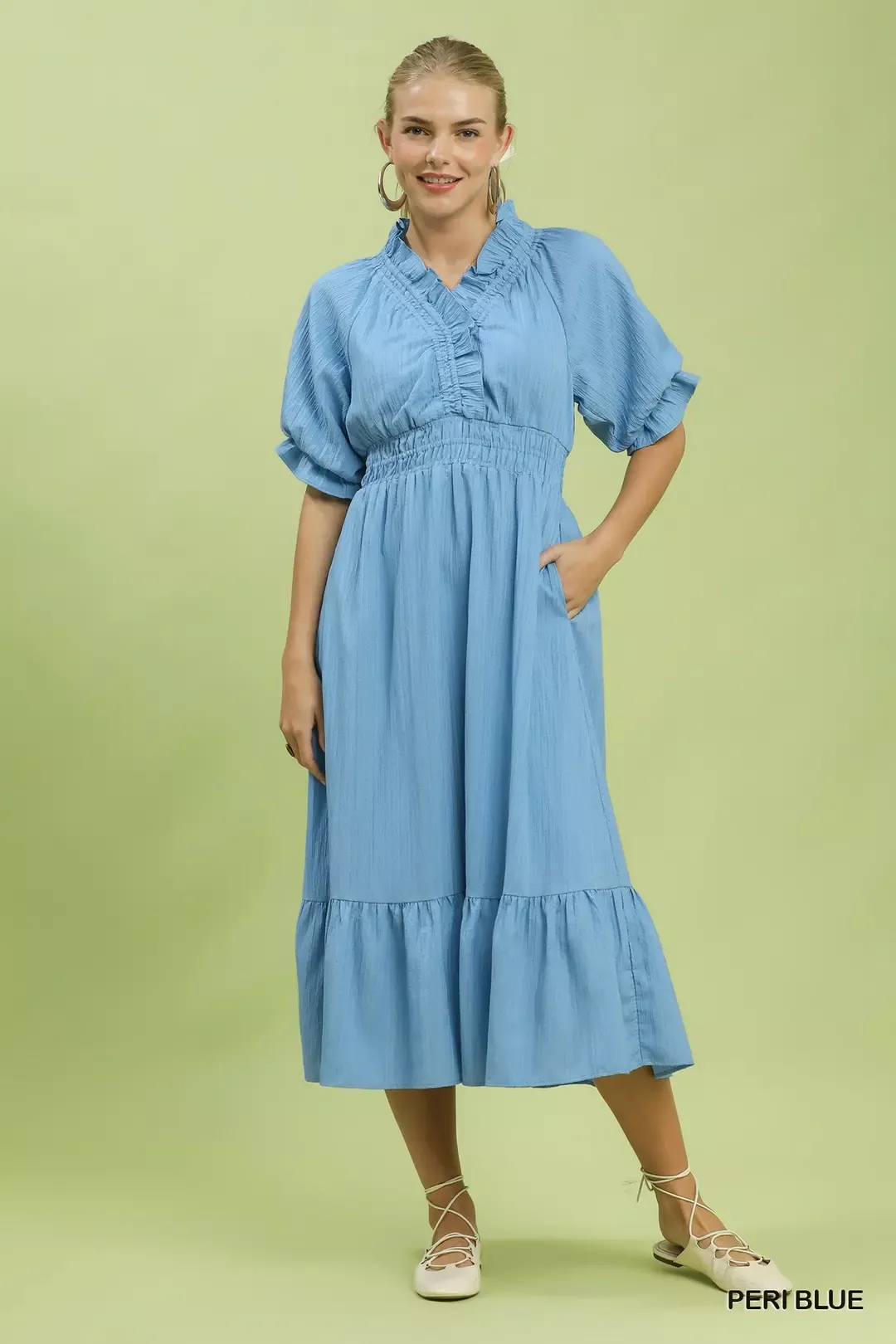 Umgee Ruffle V-Neck Midi Dress