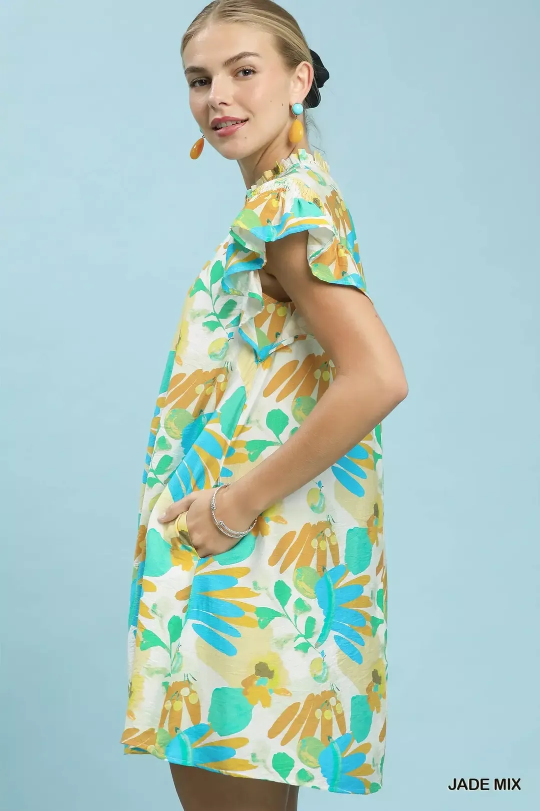 Umgee Ruffled Botanical Print Mini Dress - Image 2