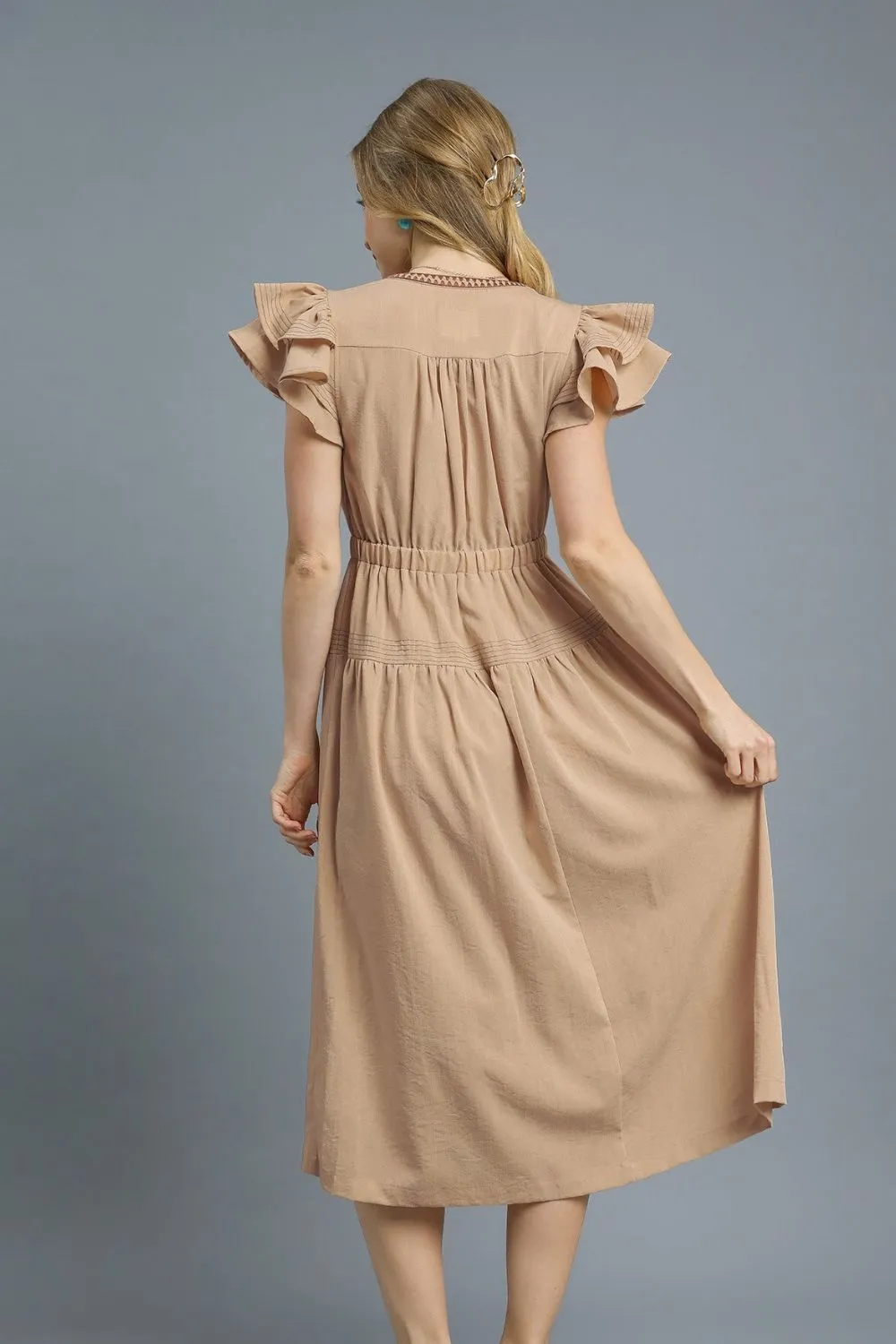 Umgee Ruffled Cap Sleeve Midi Dress with Contrast Trim Detail - Image 3