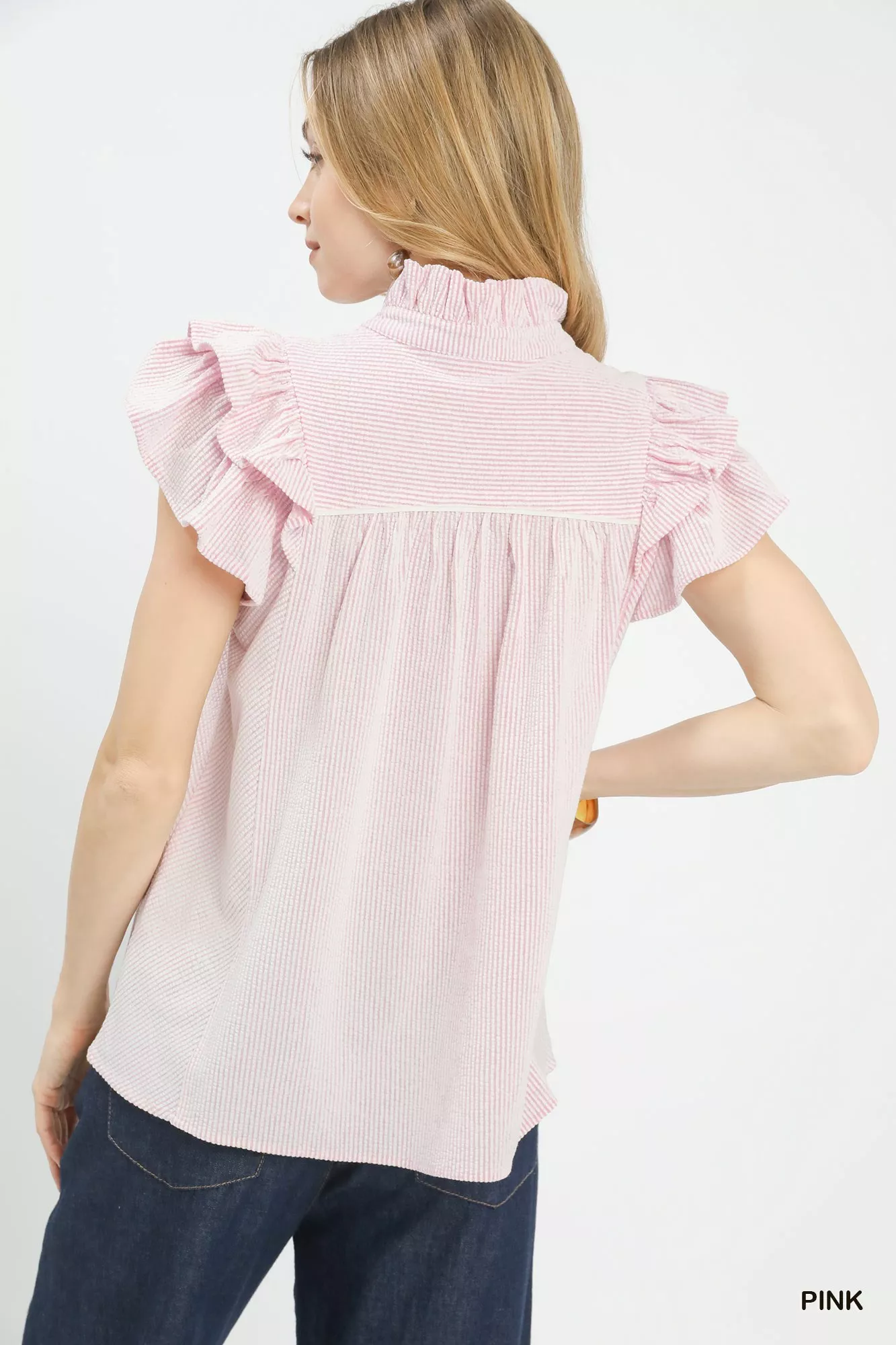 Umgee Ruffled Sleeve Textured Blouse - Image 4