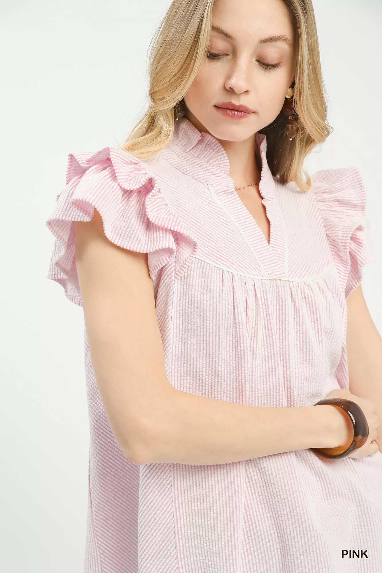 Umgee Ruffled Sleeve Textured Blouse - Image 5