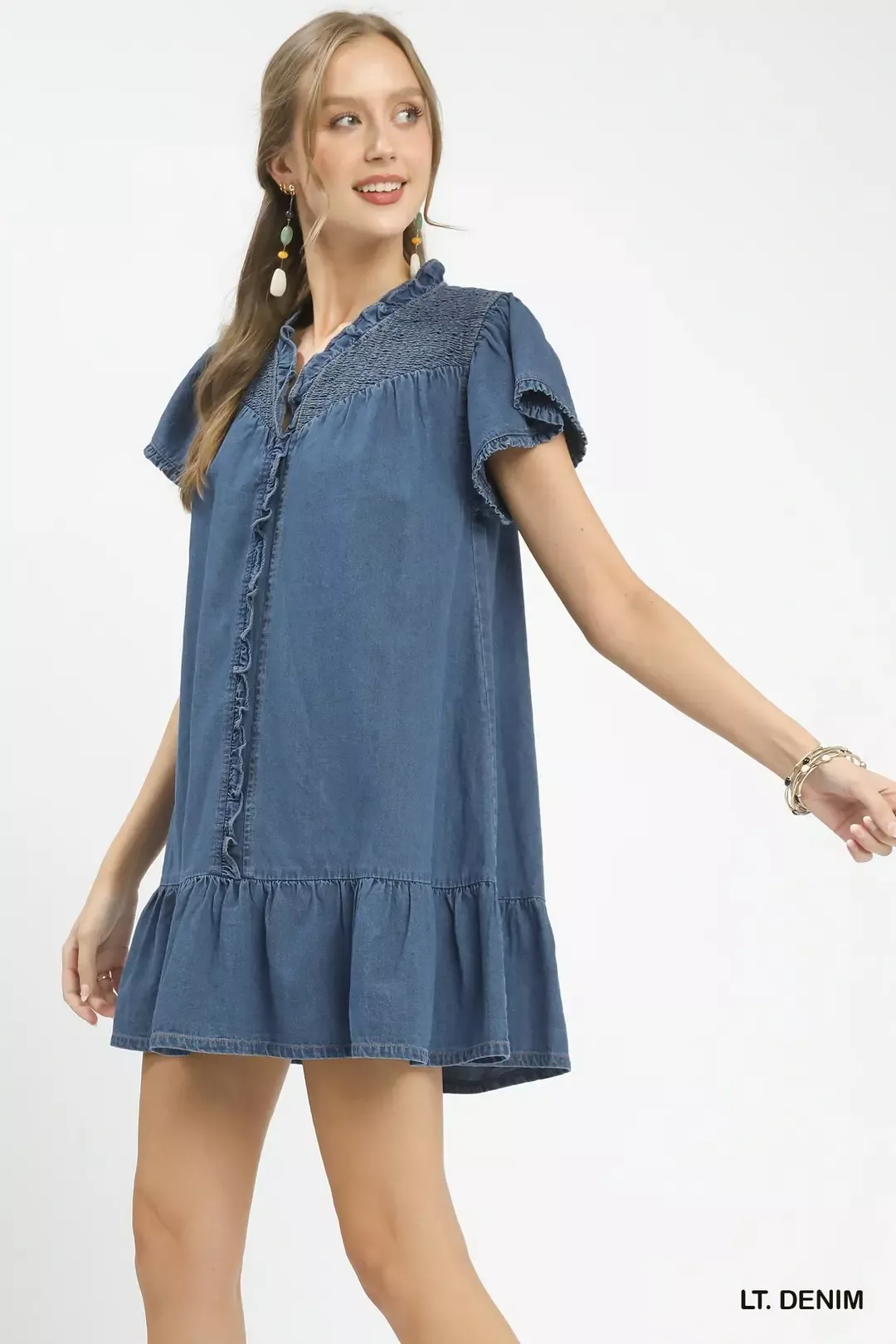 Umgee Ruffled Washed Denim Dress - Image 2