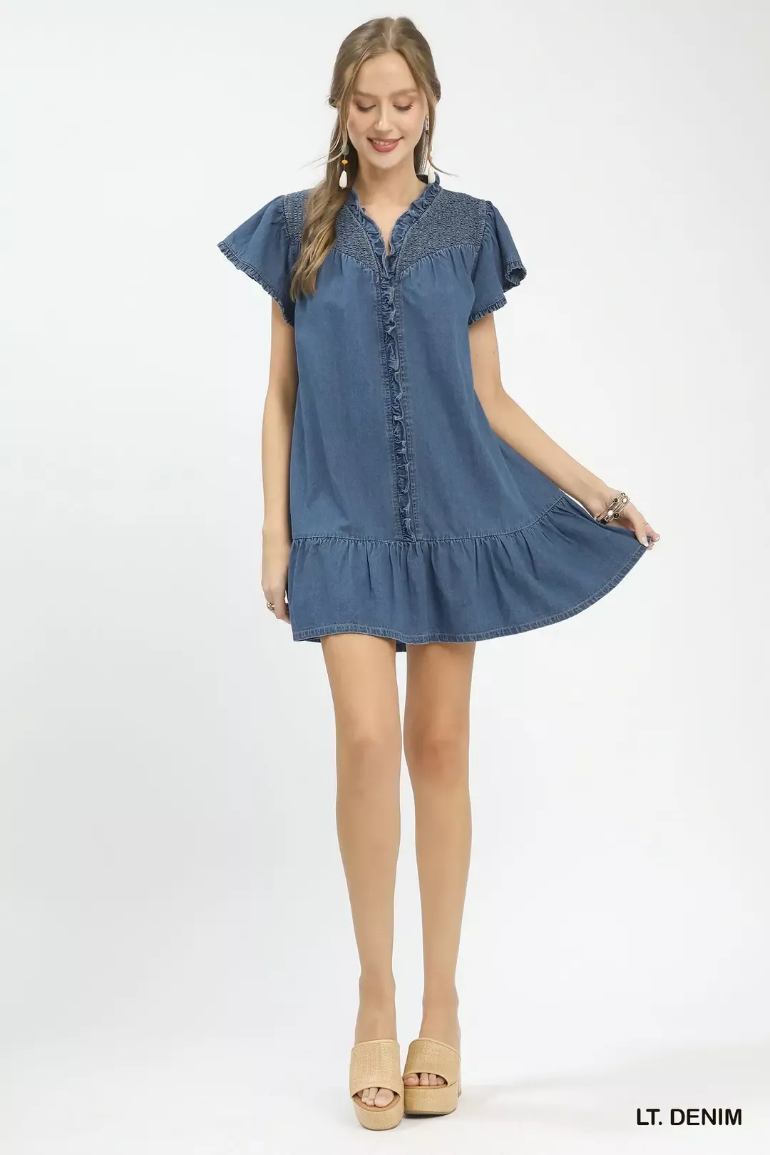 Umgee Ruffled Washed Denim Dress - Image 4