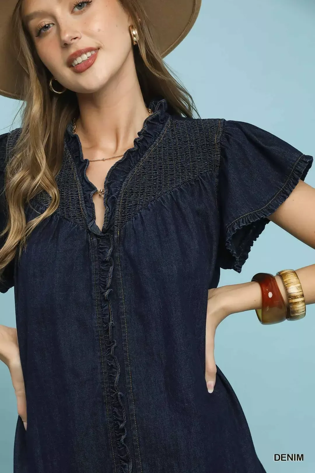 Umgee Ruffled Washed Denim Dress - Image 6