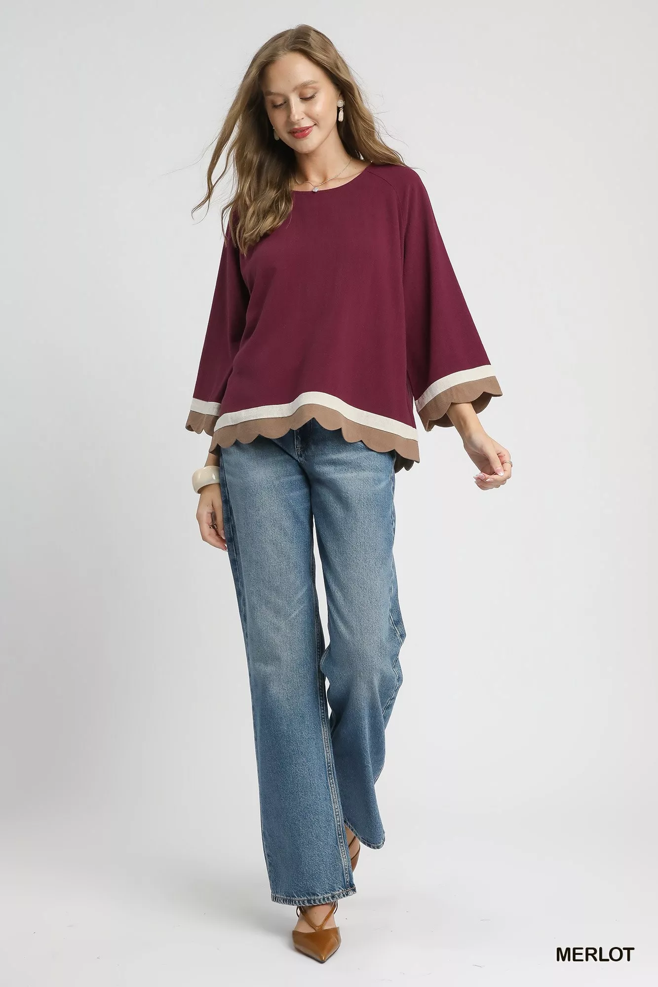 Umgee Scalloped Hem Color Block Top - Image 5