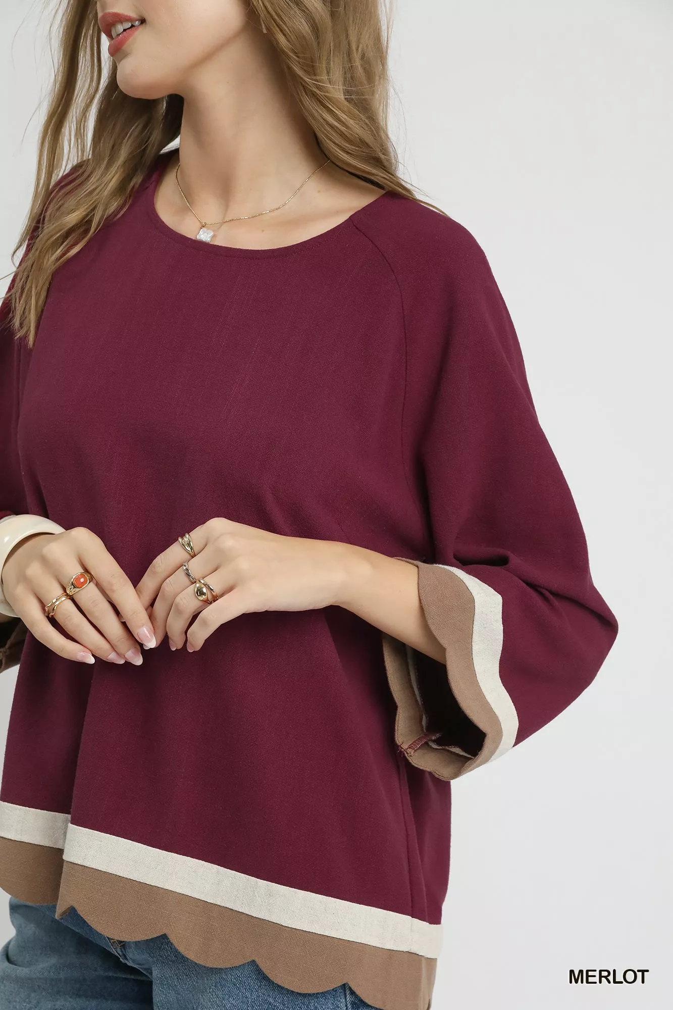 Umgee Scalloped Hem Color Block Top - Image 6