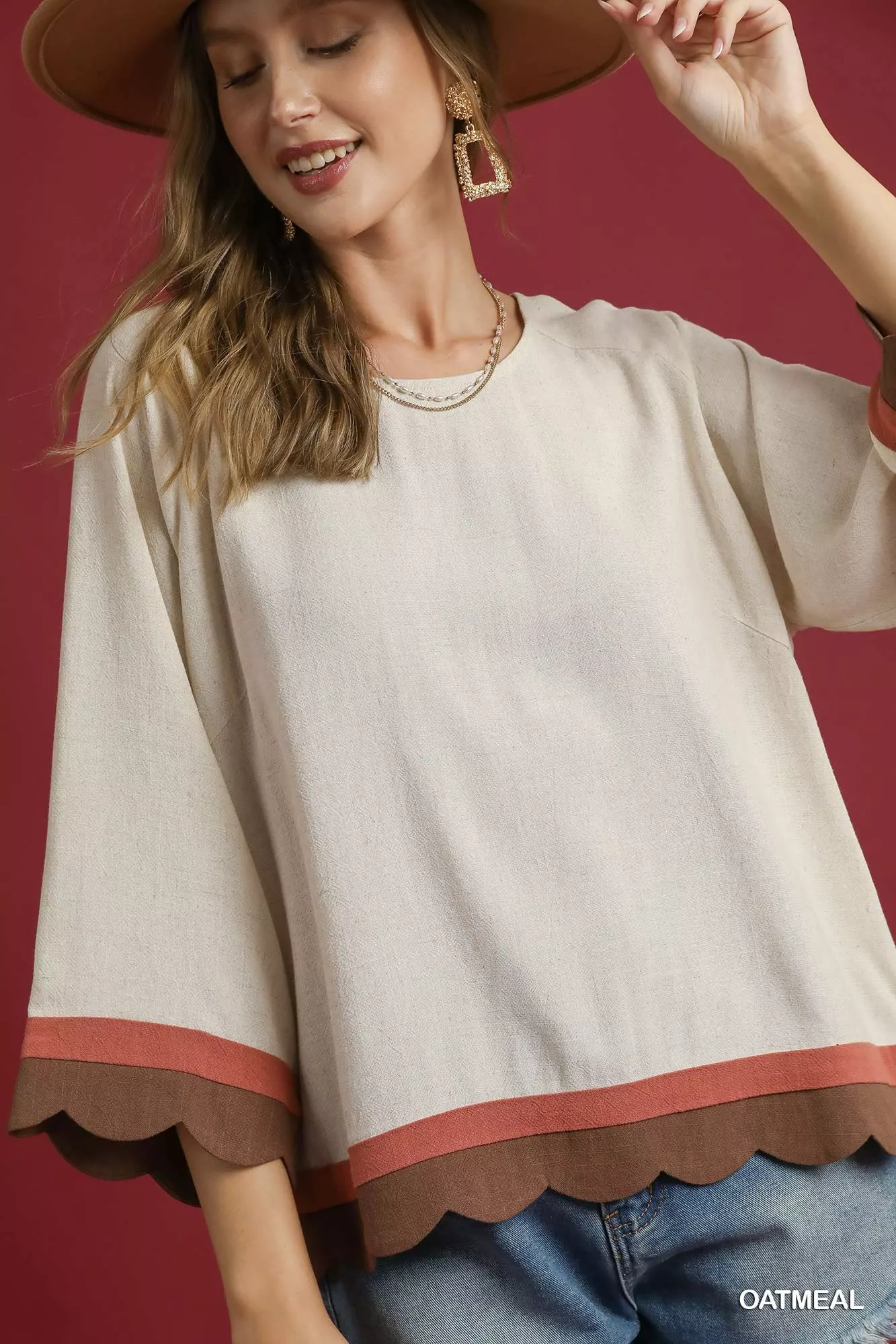 Umgee Scalloped Hem Color Block Top - Image 6